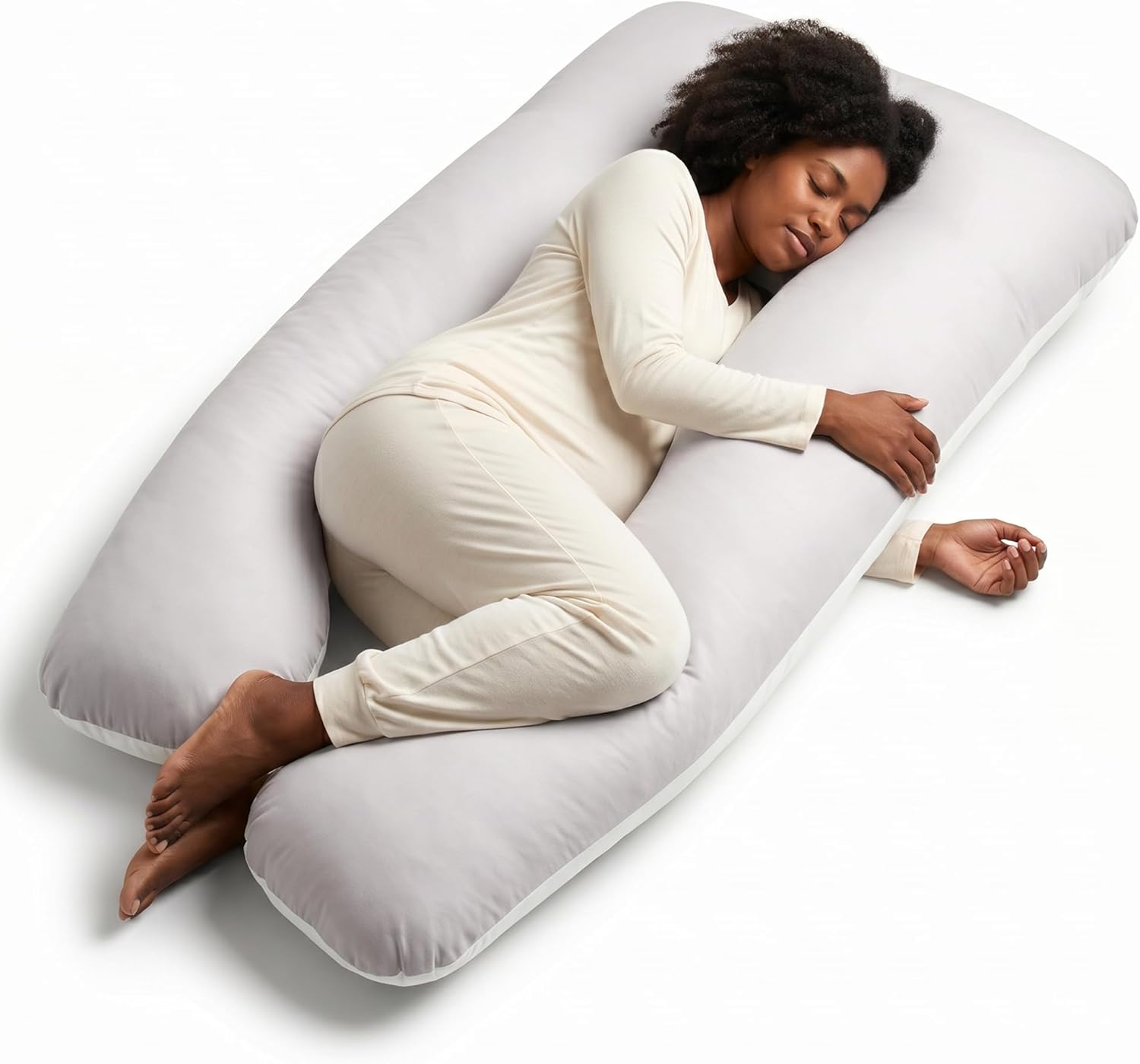 U Shaped Pregnancy Pillow Full Body Maternity Support for Back Belly and Hips Soft Microfiber Cover Side Sleeper Body Pillow for Expecting Moms 55 Inches White Gray