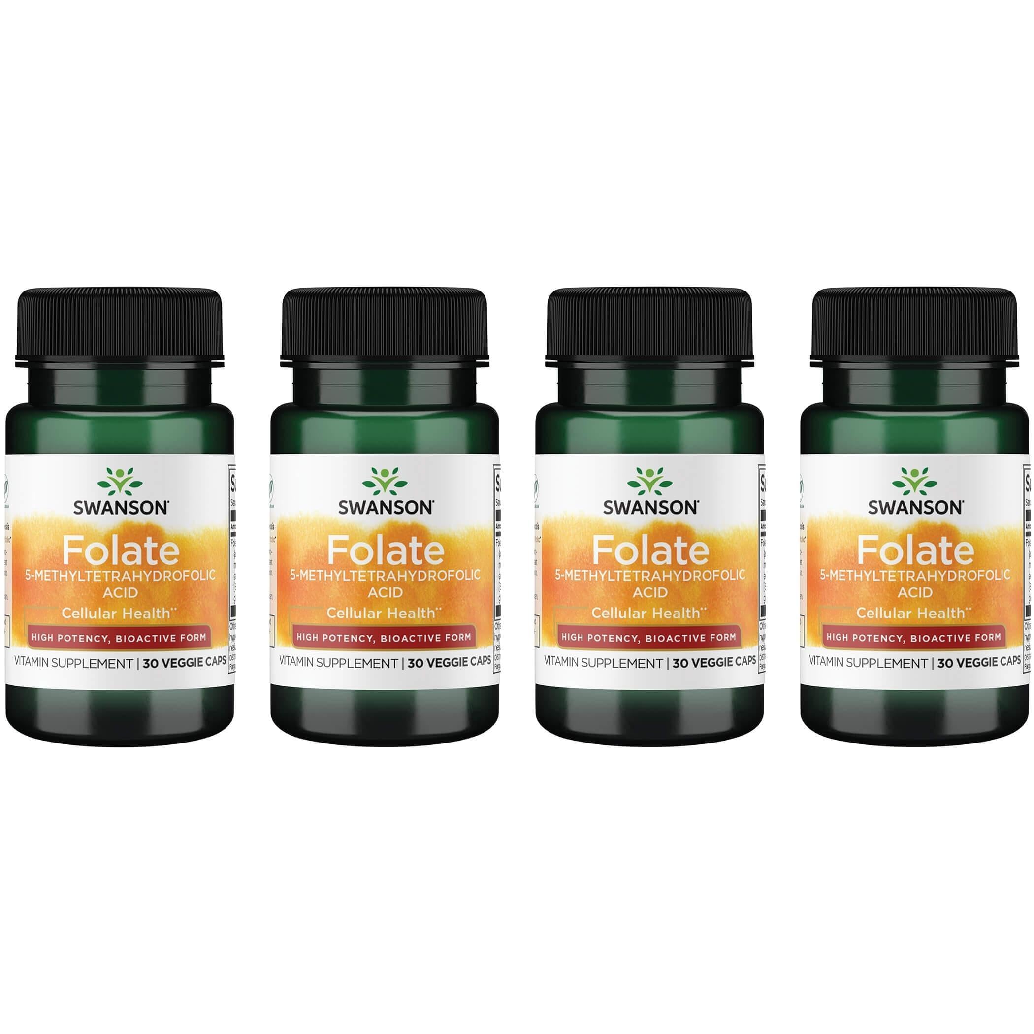 Swanson Folate 5-Methyltetrahydrofolic Acid 800 mcg, 30 Veg Caps, 4 Pack 30 Count (Pack of 4)