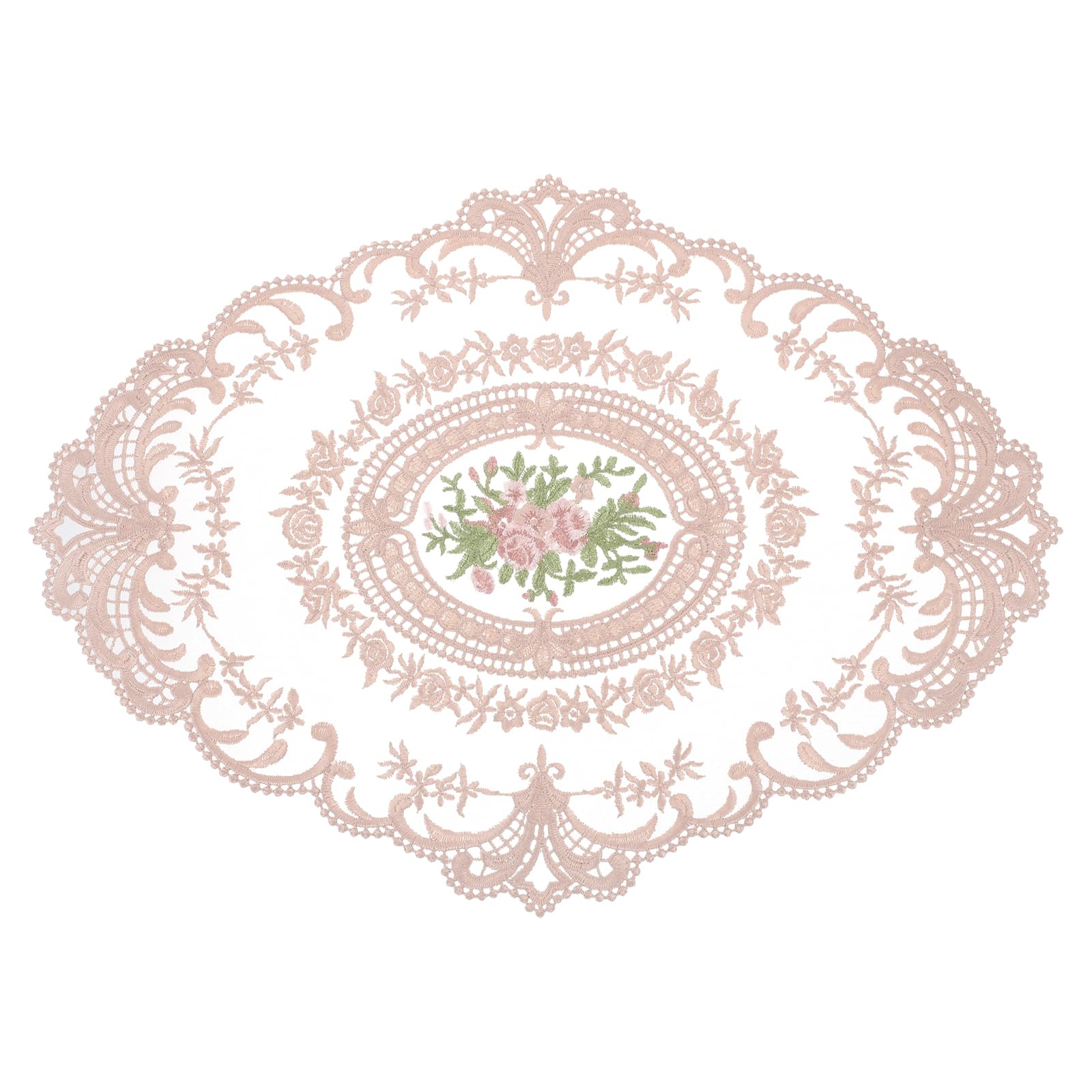 Set de table rose poudré ovale brodé dentelle rétro pour maison