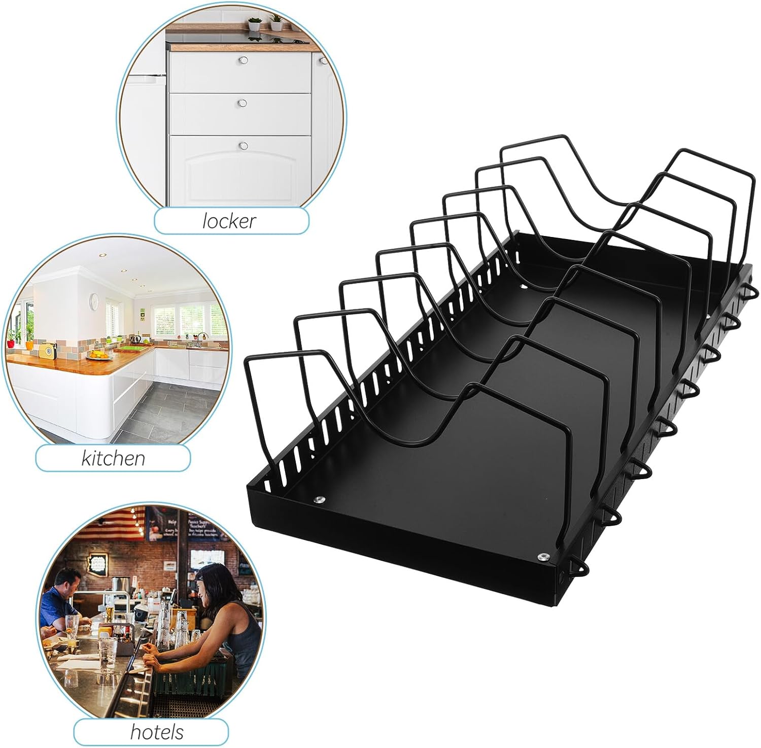 Adjustable Pot Lid Organizer with 7 Dividers 42cm Sliding Rack Black Kitchen Cabinet Storage Rack for Pan and Bakeware Organization