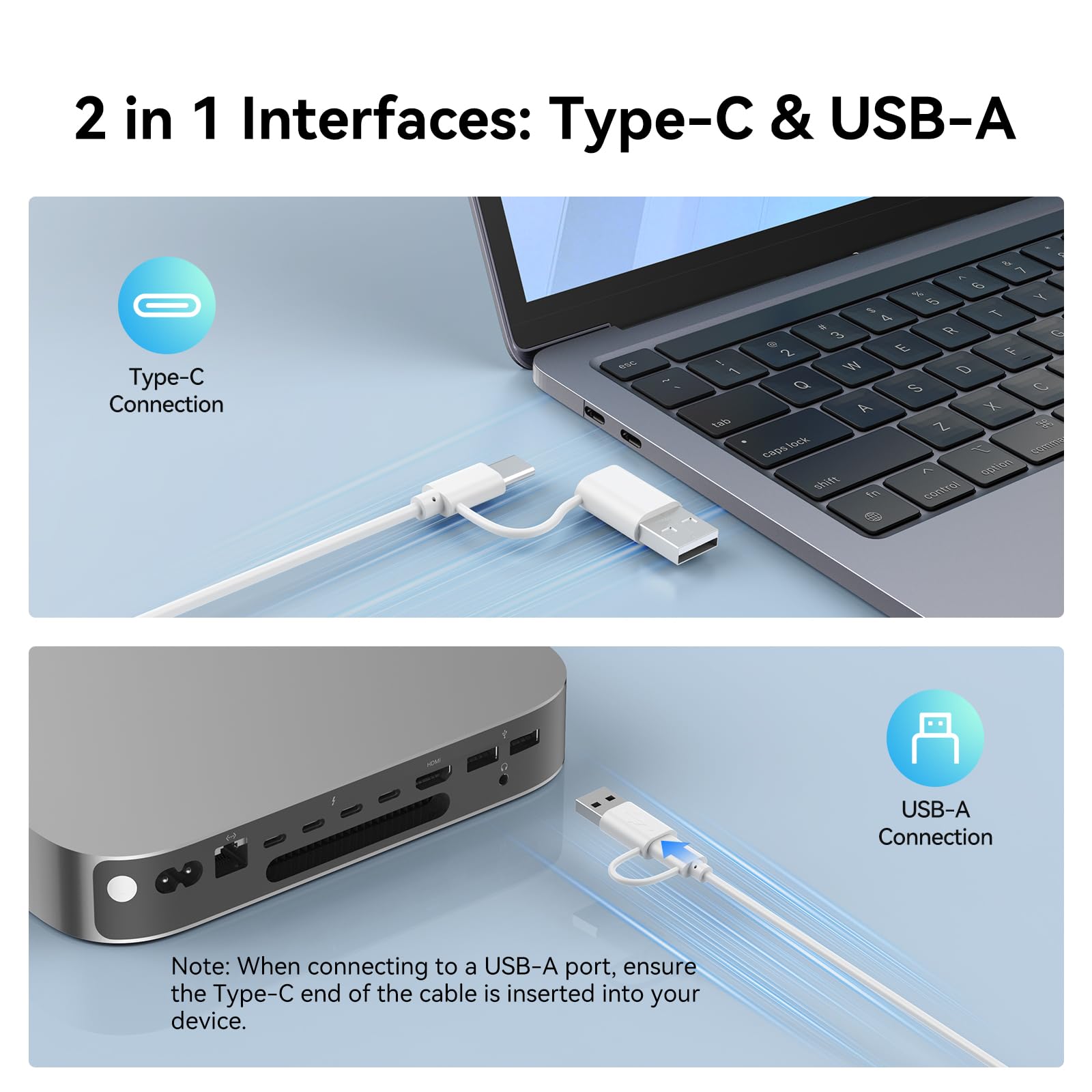 TECKNET Tastiera cablata e mouse compatibile con Mac, tastiera con doppia interfaccia (Type-C e USB A), mouse con interfaccia USB A per MacBook Pro/Air, iMac, Mac mini/Pro, bianco