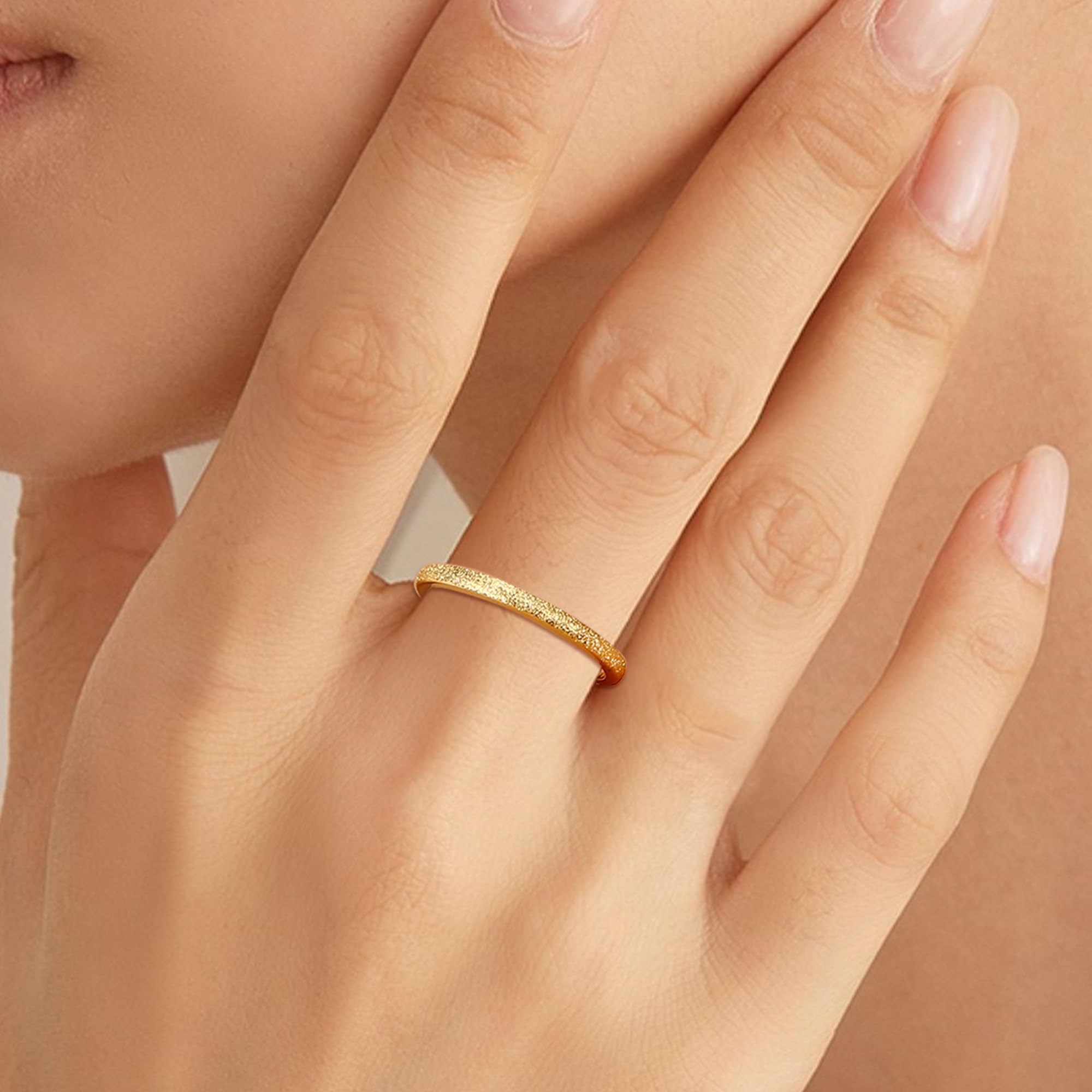 Stainless Steel Ring for Women 14k Gold Plated Minimalist Stackable Frosted Band Ring Thin Thumb Rings Stylish Weeding Band Comfortable Fit Size 4-12,width 2mm