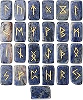 Vista 17 de Crocon Runas de jaspe de frutas con forma rectangular de piedras preciosas con alfabeto Futhark de saúco grabado, 25 piezas, juego de runas
