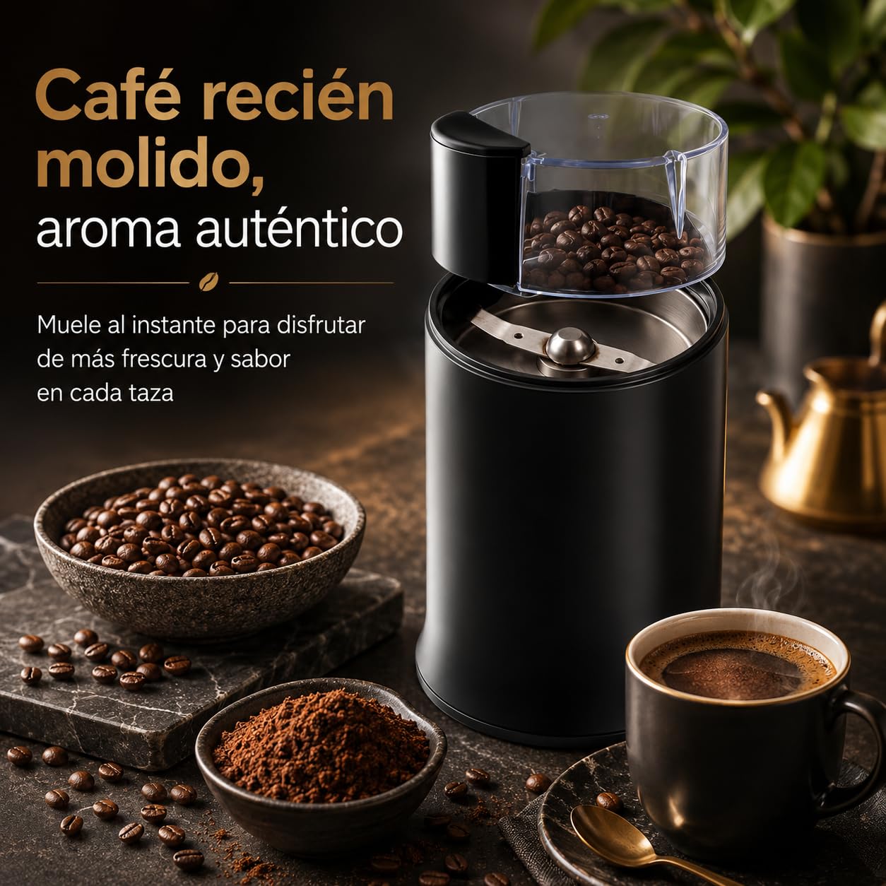 Molinillo de Café Eléctrico 160 W, 50-60 g, Acero Inoxidable (NEGRO)