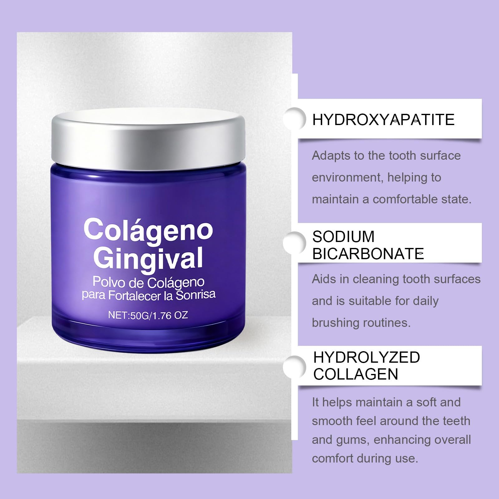 Colágeno Tooth en Polvo, Pasta Dental en Polvo con Colágeno e Hidroxiapatita, 50G, Cuidado de Encías, Protección del Esmalte y Limpieza Suave Diaria, Frescura y Limpieza Natural (2PC) — view 7