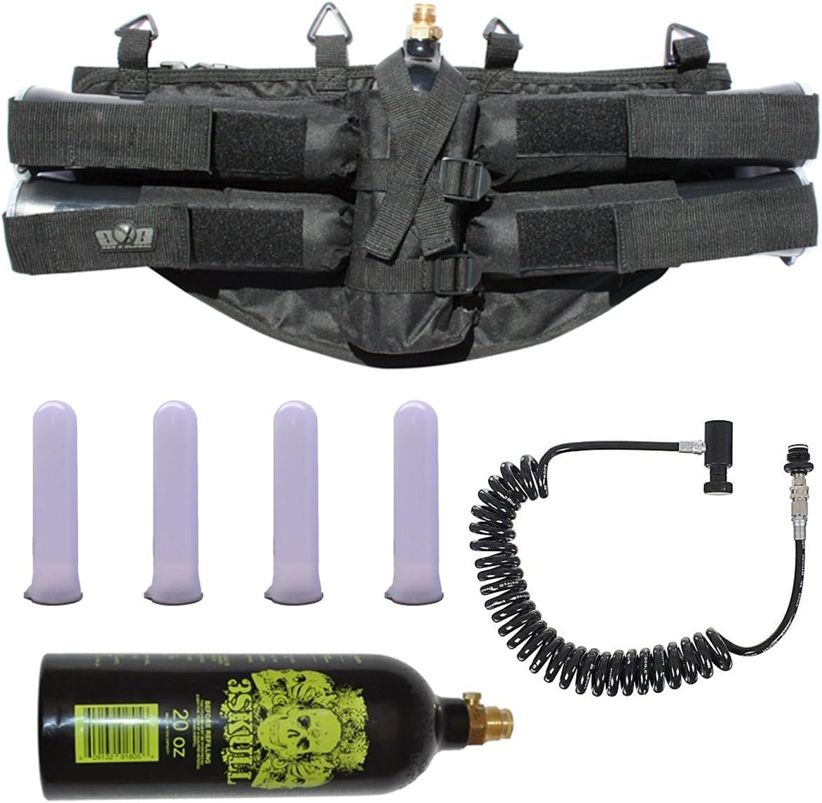 GXG Paintball Pack 4+1 Harness Black/Tubes/Coiled Remote/20oz Tank