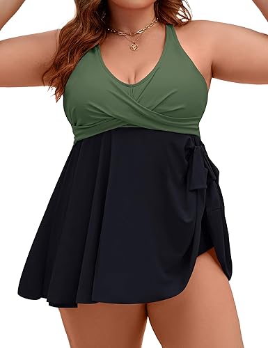 Edelqual Plus Size Tankini Swimsuits for Women Two Piece Tummy Control Bathing Suit Swim Dress Swimwear Full Coverage Swimdresses with High Waist Shorts (XL)