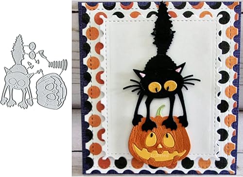 Suds&WH Encantadores troquelados de metal de calabaza de gato, plantillas de corte de tarjetas de calabaza de Halloween, álbum de recortes, álbum de