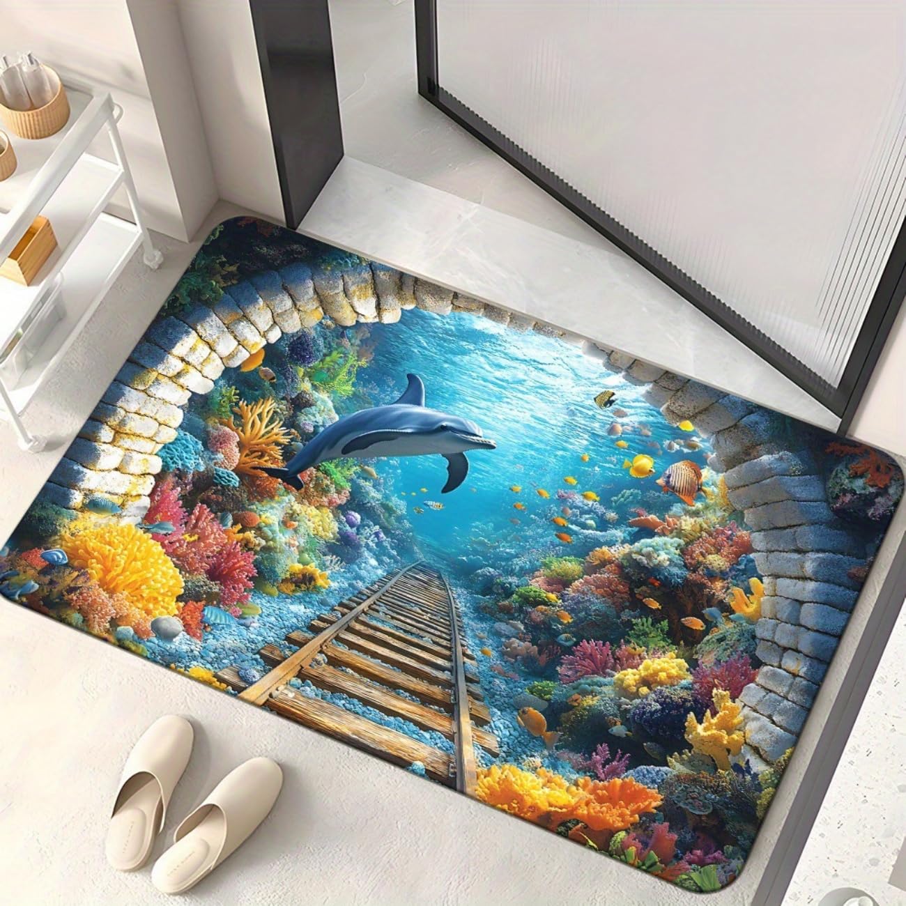 Tapis Diatomée Salle de Bain Grand Format pour Douche et Entrée Design 3D