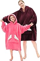 Vista 5 de Touchat - Sudadera con capucha estilo cobija, manta Sherpa de gran tamaño con bolsillo y mangas, manta con capucha súper suave, cálida y cómoda, Vino