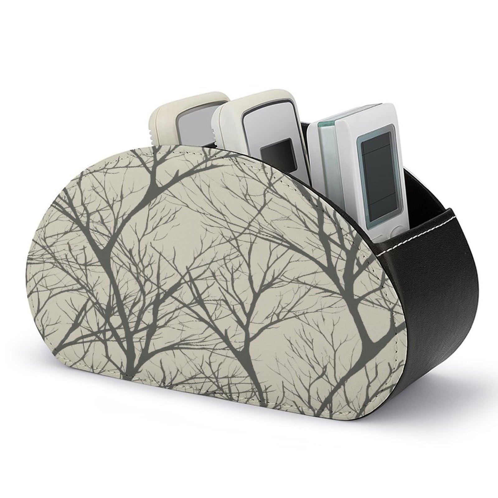 VstaDank Tree Branch Remote Control Holder with 5 Compartments PU Leather TV Remoter Caddy Desktop Organizer TV Remote Holder Remote Box for Media Controllers Office Supplies