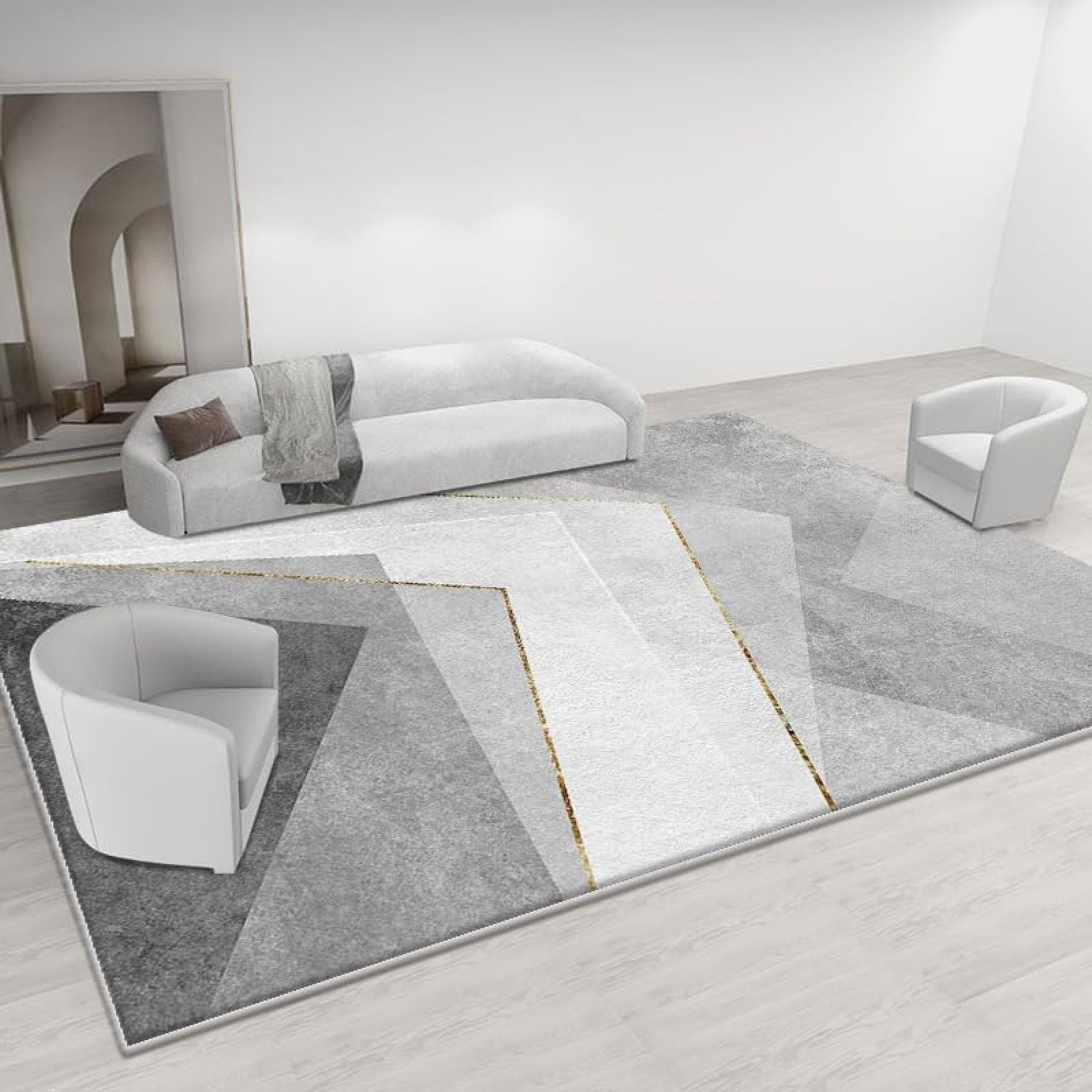 Tapis de salon géométrique beige et gris lavable 130x180 cm