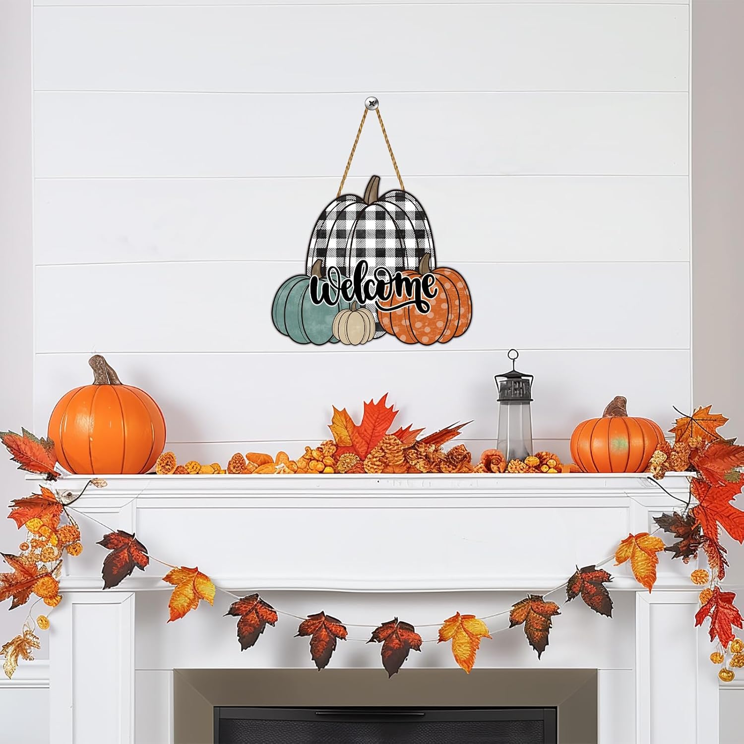Fall Door Decor Pumpkin Wall Decor Welcome Sign Fall Decorations for Home Porch Wooden Front Door Hanger Pumpkin Hanging Sign for Harvest Thanksgiving Indoor Outdoor Home Decorations