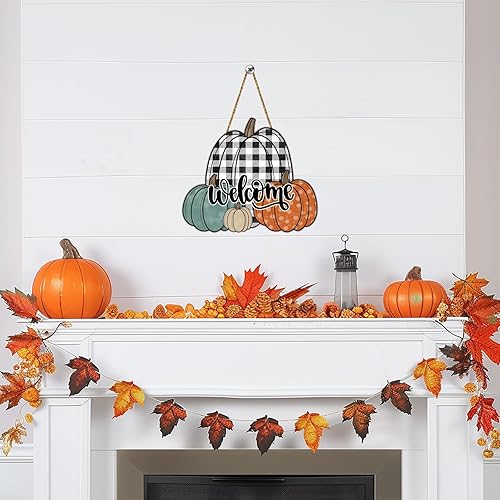 Miniatura 6 de Decoraciones de otoño para el hogar, decoración de puerta de otoño, decoración de pared de calabaza, letrero de bienvenida de madera para puerta