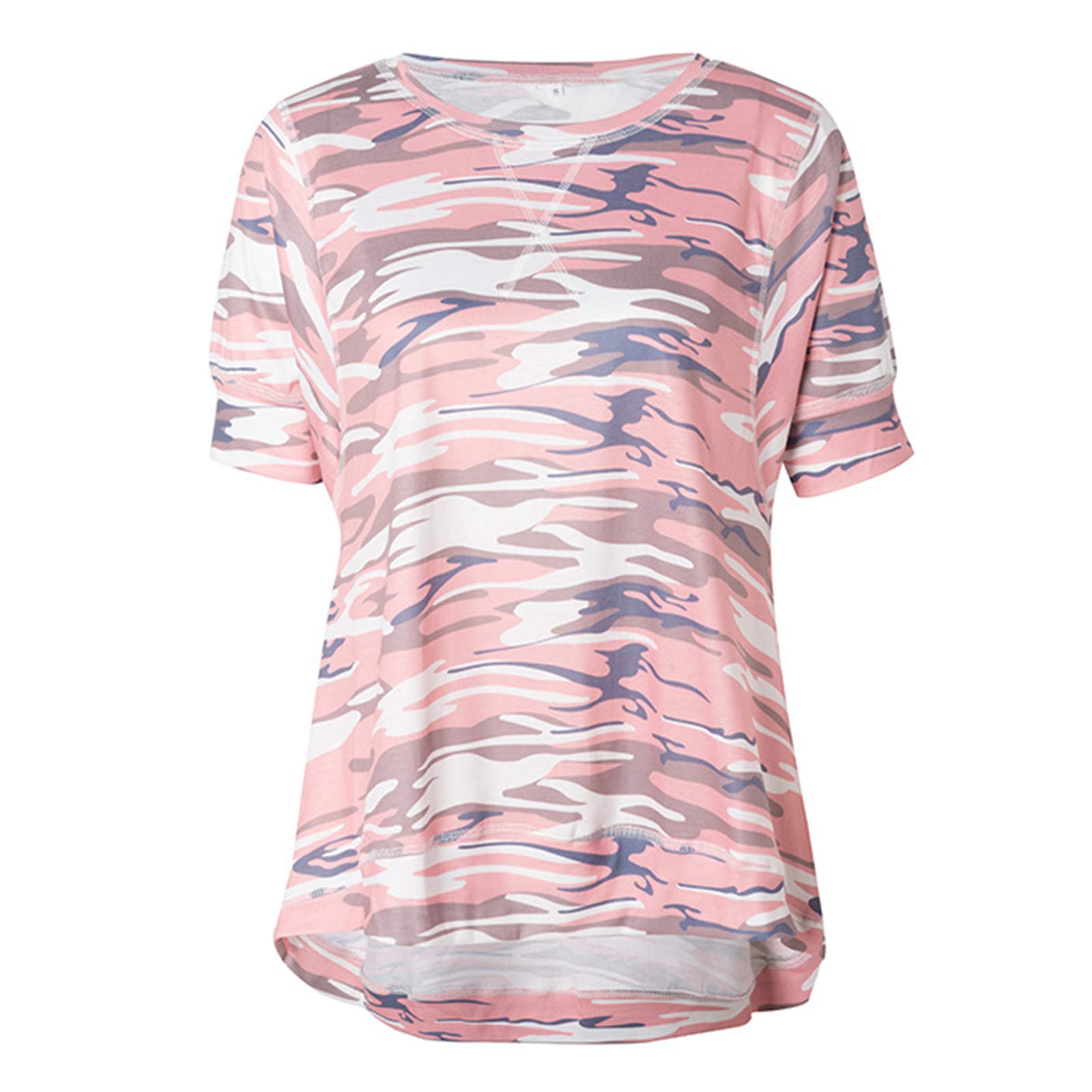 T-shirt manches courtes femme rose col rond grande taille confortable M-XXL