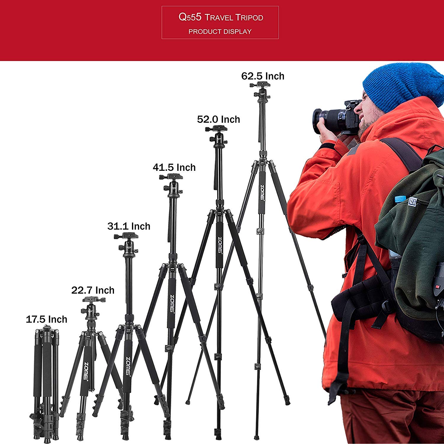 Trépied Appareil Photo Professionnel En Aluminium 94"/240 Cm