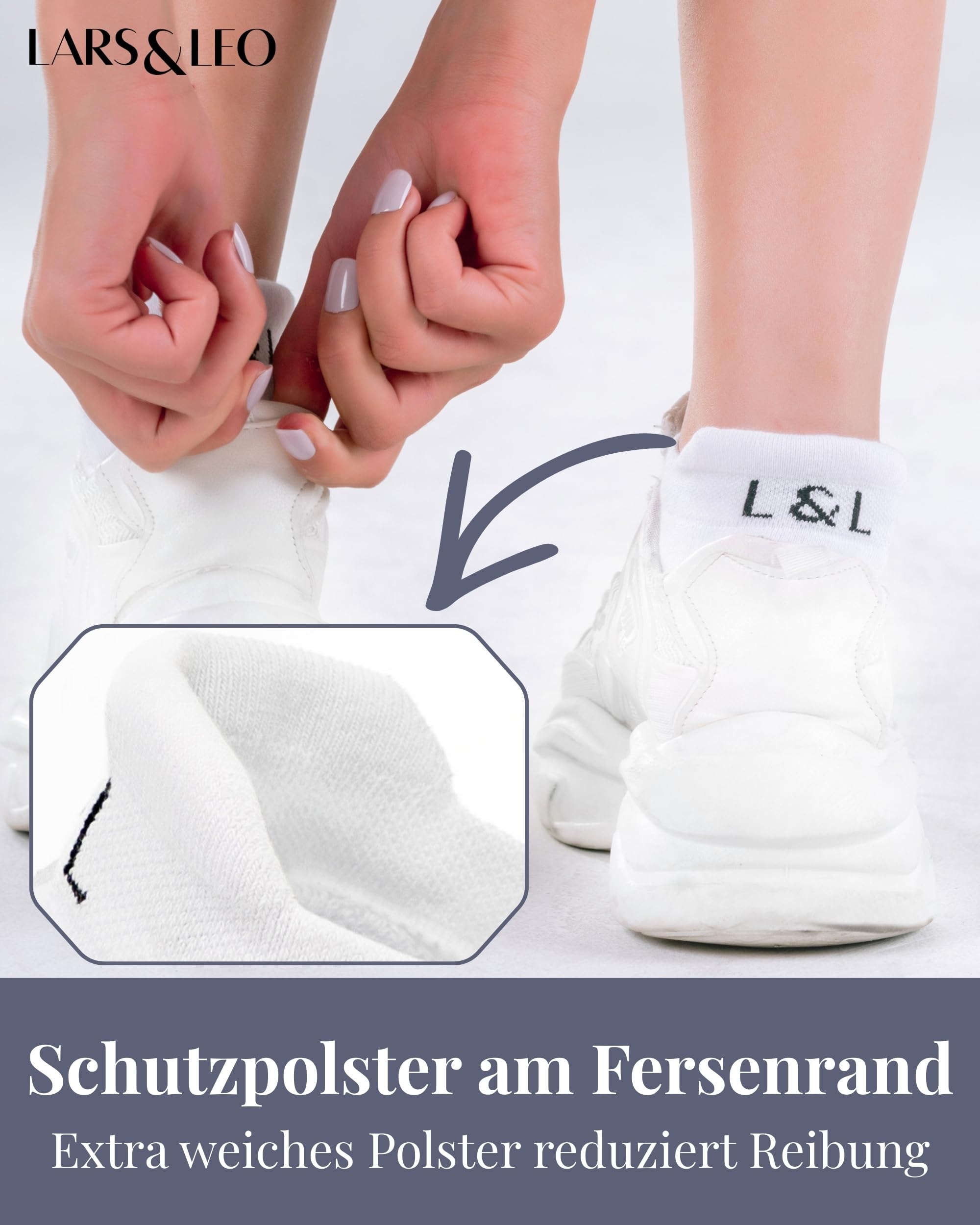 Lars&Leo Kurze Sportsocken Unisex 4 Paar, Bio Baumwolle OEKO-TEX, Polsterung Ferse & Zehen, Mesh-Zone, Laufen Tennis Training