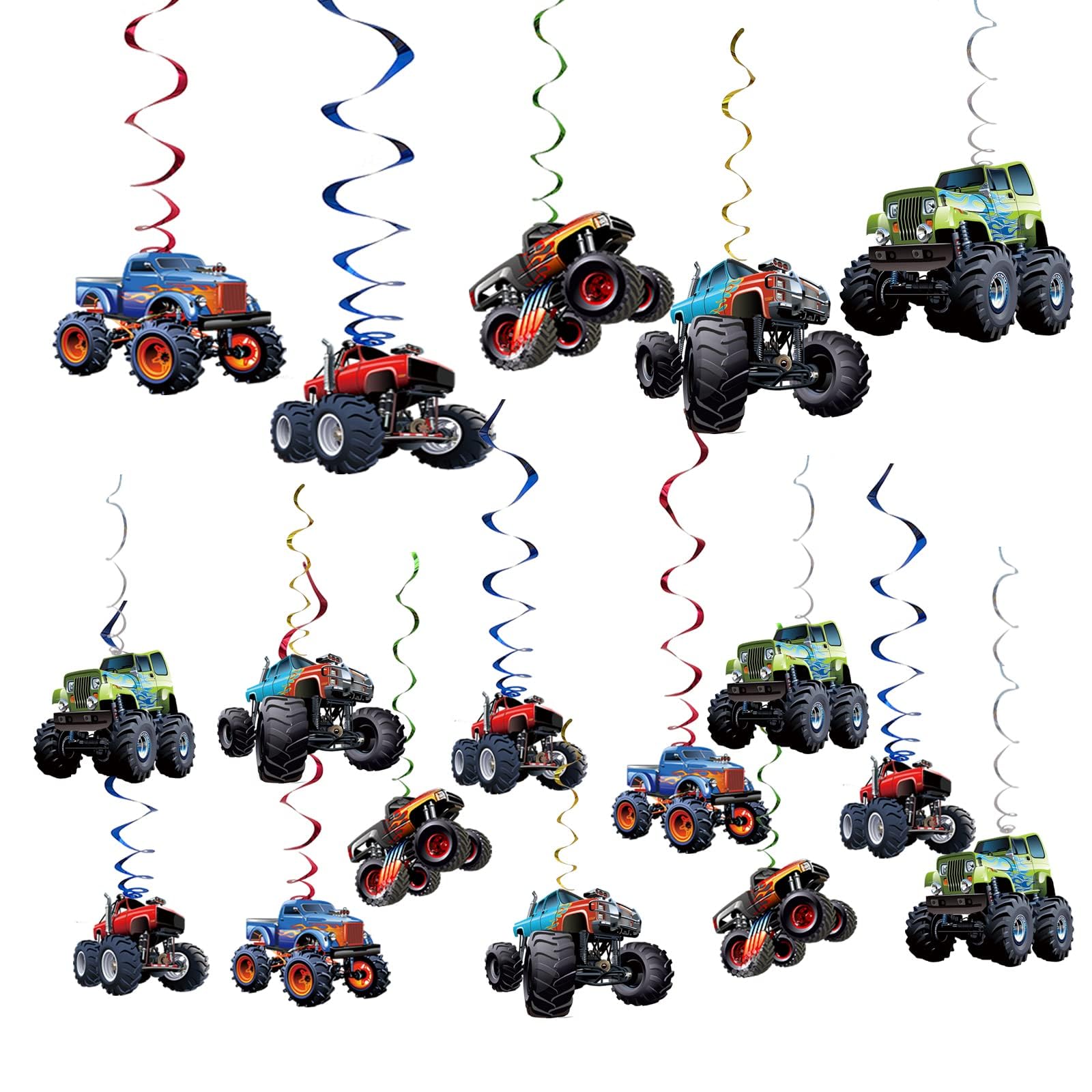 50Pcs Monster Truck Hanging Swirls Set Monster Truck Birthday Party Hanging Decoration Monster Truck Party Supplies For Boys Birthday