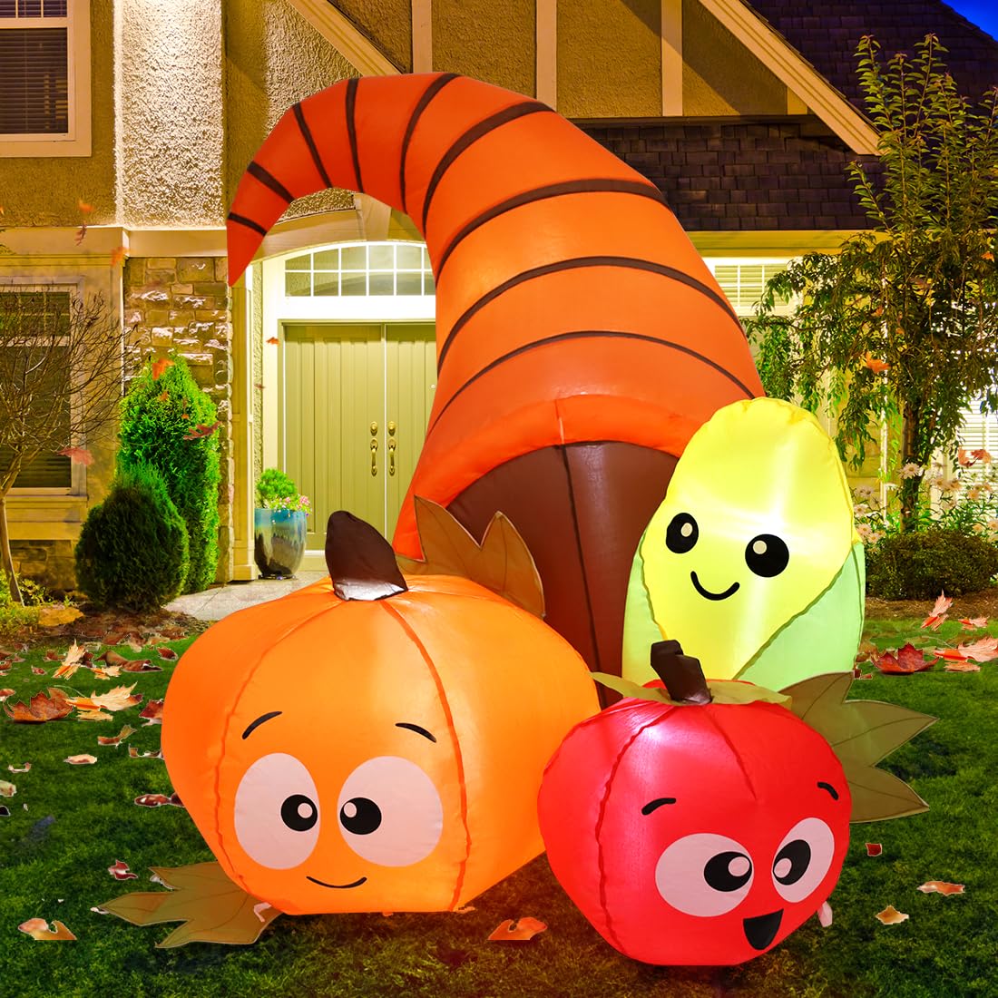 COMIN Thanksgiving Inflatables 5.6FT Long Fruit Combo with Built-in LEDs Blow Up Yard Decoration for Holiday Party Indoor Outdoor Garden Lawn