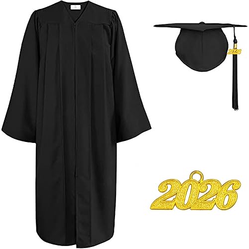 Happy Secret Unisex Matte Graduation Cap Gown Tassel Set with 2026 Year Charm for High School & College Graduates