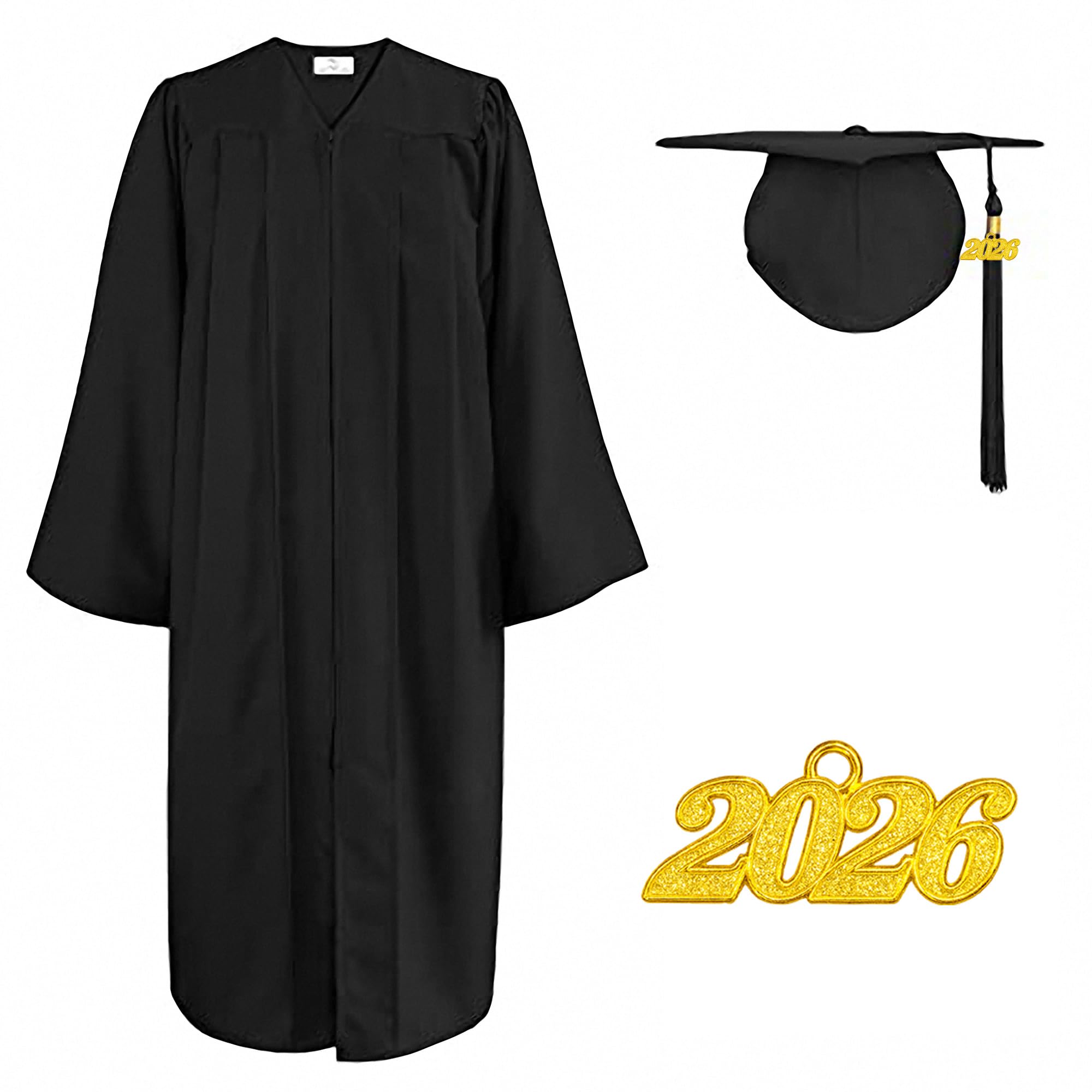Unisex Matte Graduation Cap Gown Tassel Set with 2026 Year Charm for High School & College Graduates