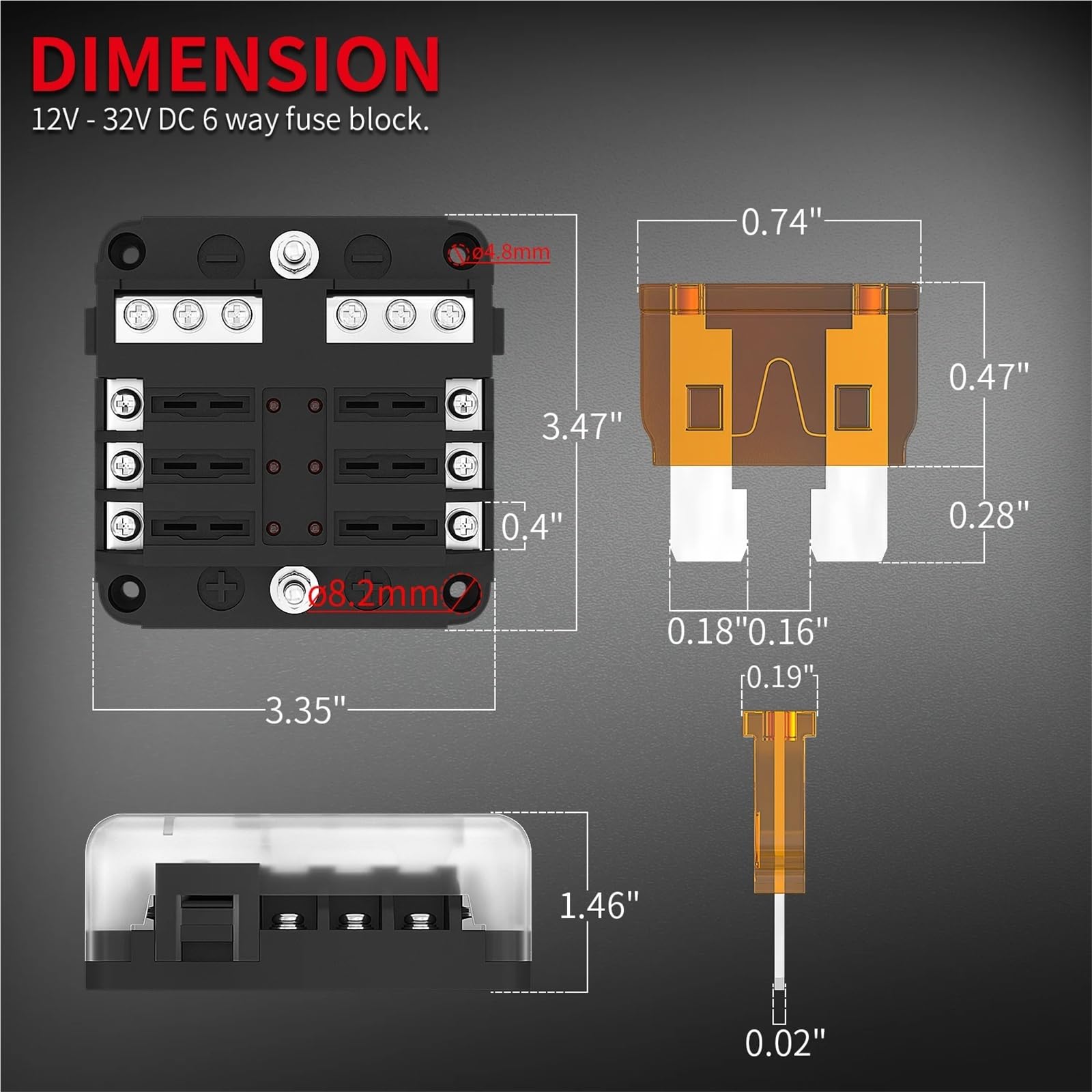 Skrzynka bezpieczników 6-12-drożna z wyświetlaczem LED 12 V ATO/ATC, 1 szt. (6 Way)