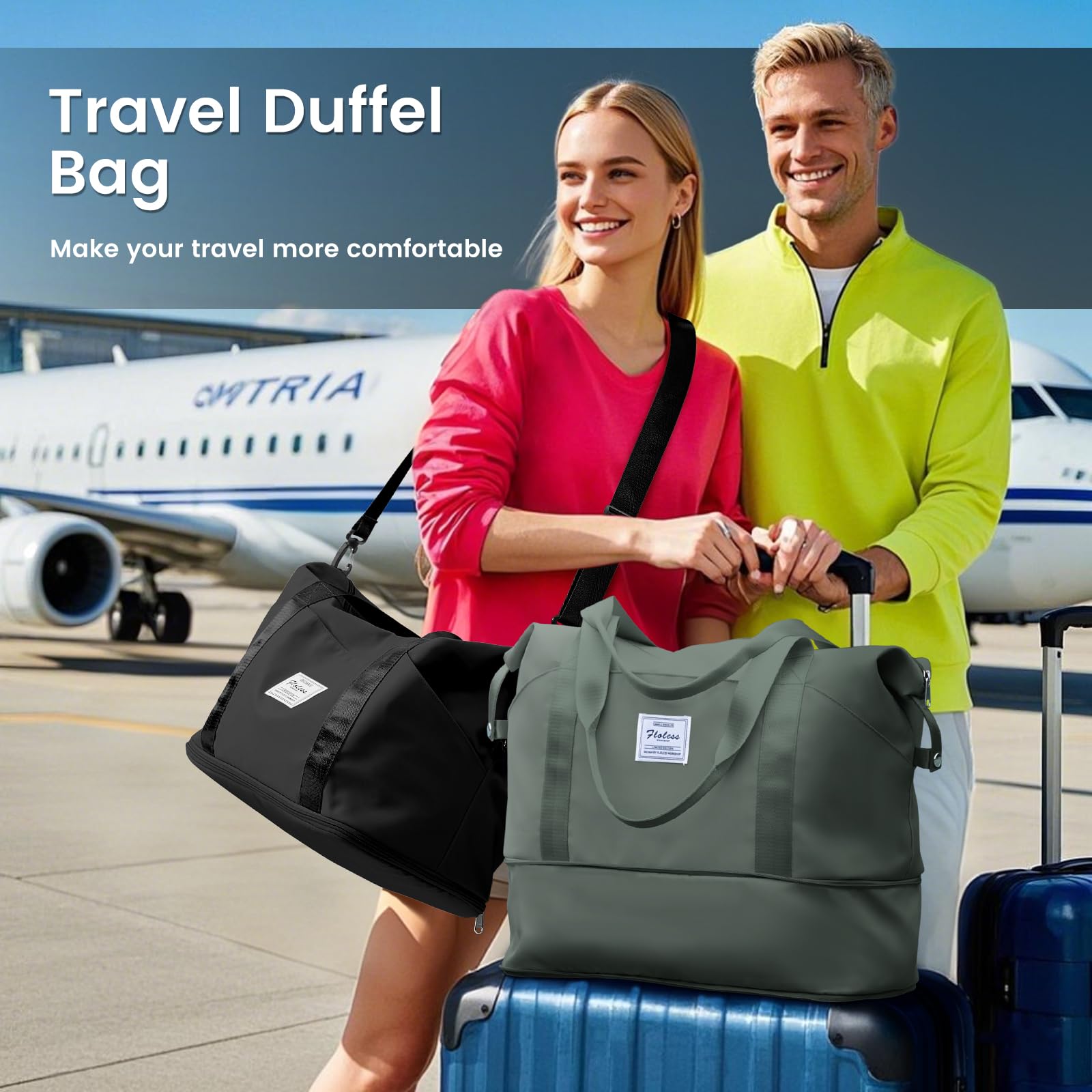 Bolsa de Deporte de Viaje, Bolsa Grande de Gimnasio para Mujer, Bolsa de Fin de Semana, Bolsa de Transporte para avión, Bolsa de Playa para Mujer, Bolsa de Noche,Bolsa de Equipaje con Bolsa húmeda