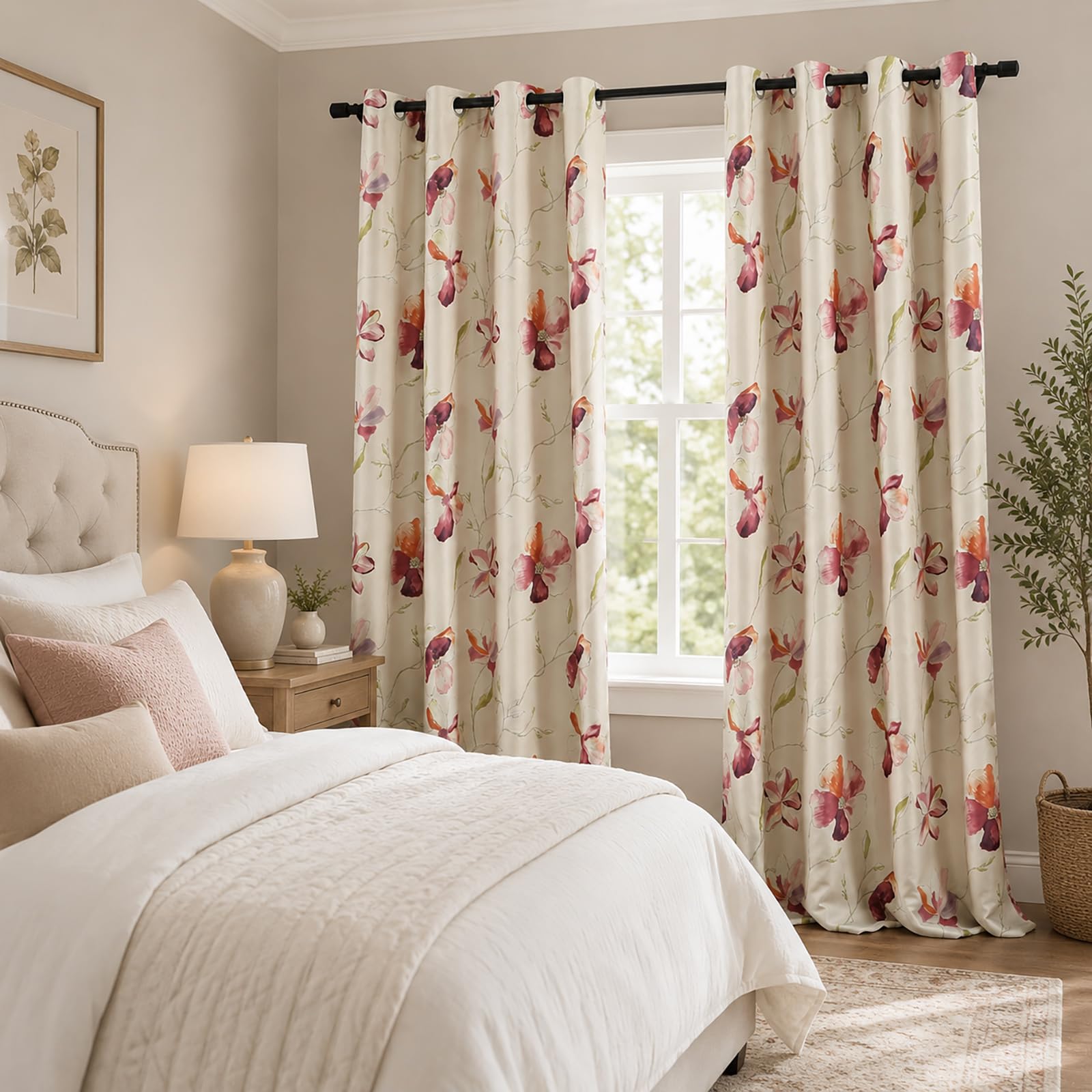 VOGOL Blackout Curtains 63 Length, Purple Floral Print Thermal Insulated Drapes for Bedroom Living Room, Country Style Grommet Window Treatment, 52 x 63 Inch, 2 Packs — image 1