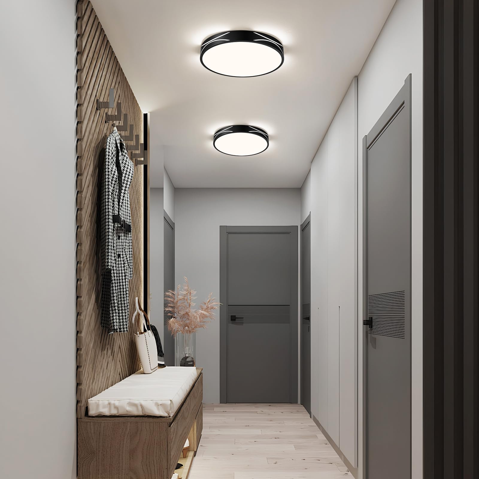 WOKNOS Okrągła lampa sufitowa LED, oświetlenie wewnętrzne czarne, Ø30 cm