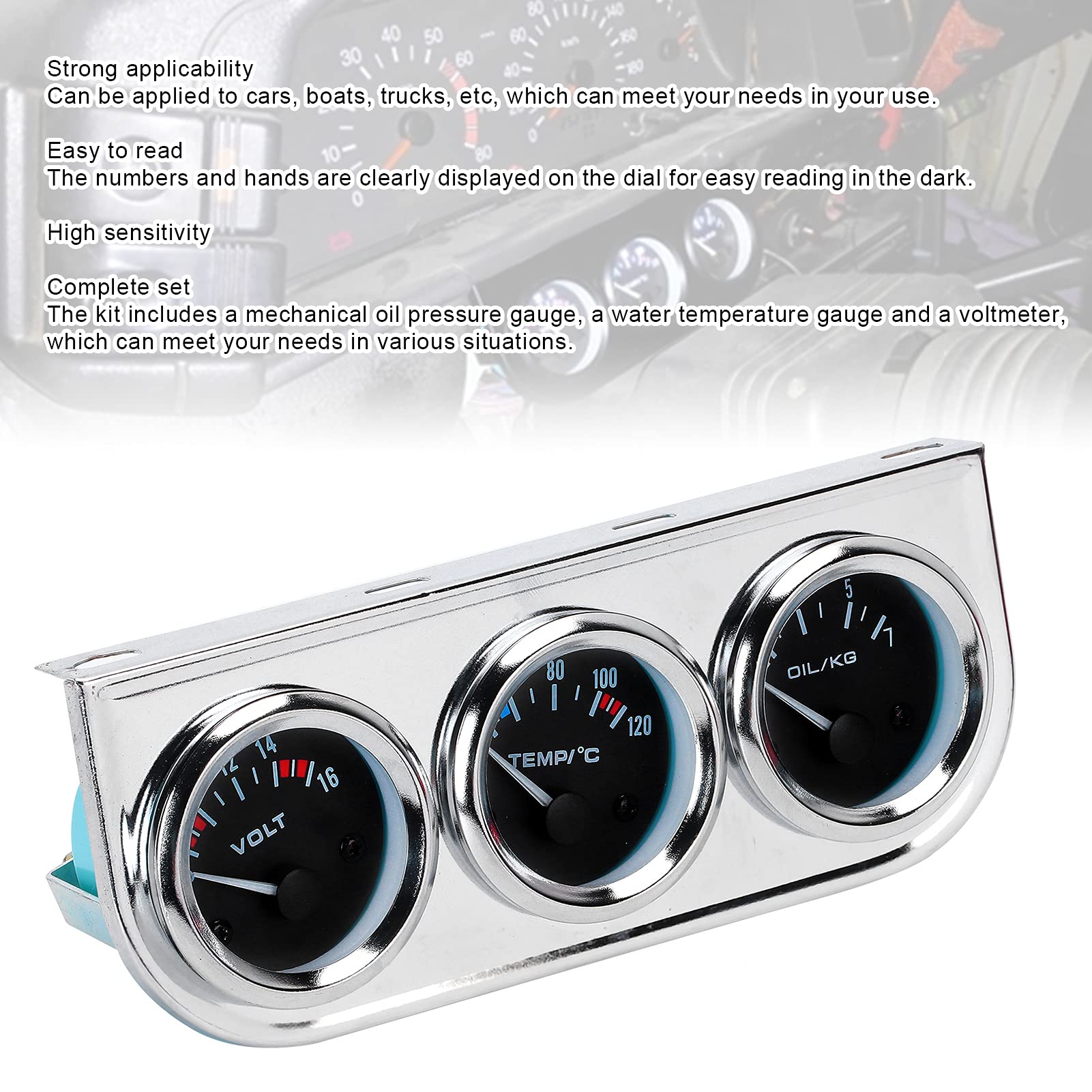 Tbest M10x1 52mm 3 in 1 Misuratore di Temperatura dell'Acqua ＋ Pressione dell'Olio ＋ Tensione Combinazione Strumento per Auto Modifica
