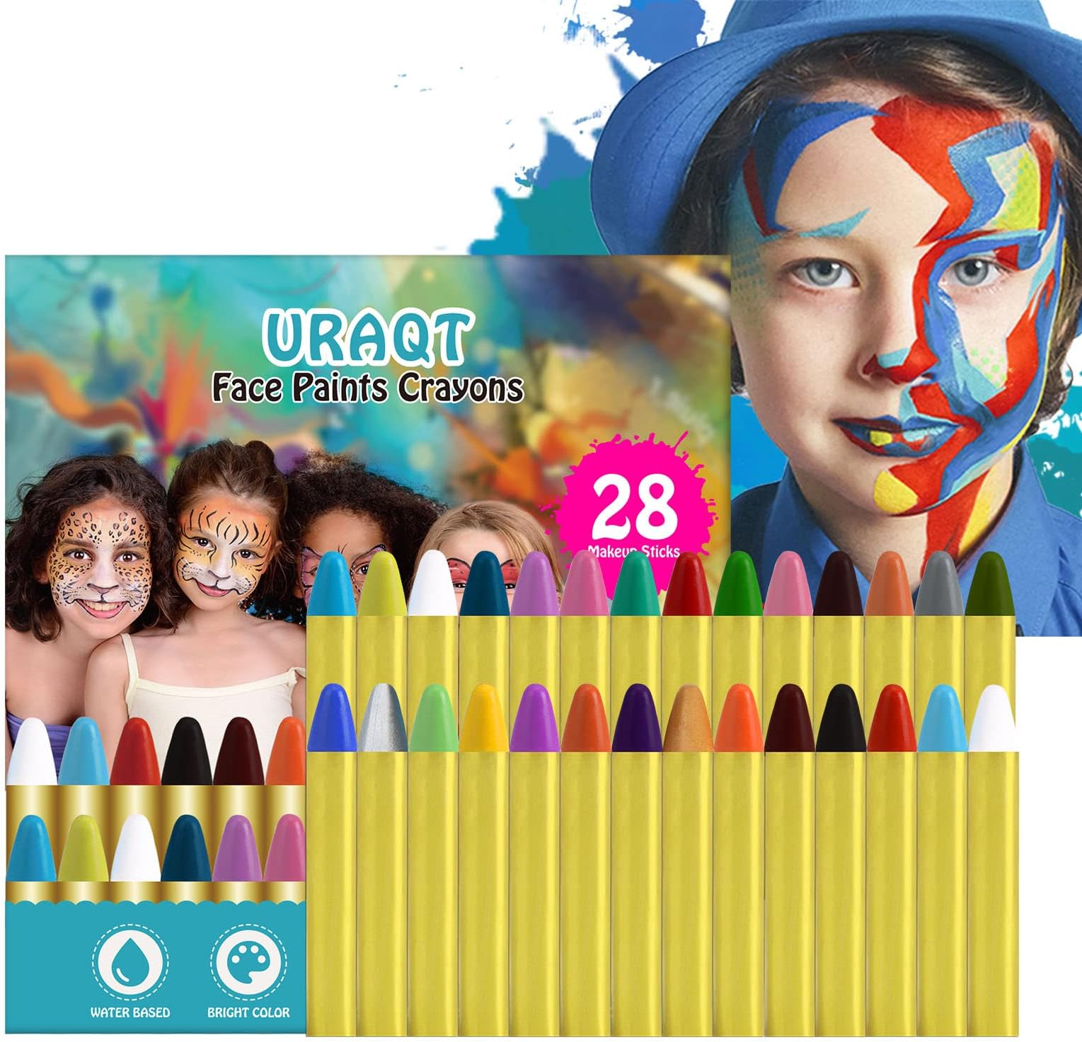Face Paint Crayons, 28 Colors Face Body Crayons, Non-toxic Safety Body Painting Kit for Kids Easter Halloween Makeup, Christmas Party or Cosplay