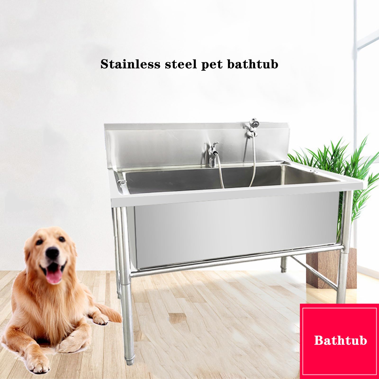 RENJJPBO Dog Bath Professional Commercial Dog Grooming Bathtub Station,Stainless Steel Pet Dog Grooming Bath Tub,Pets Bathing Tub,Pet Wash Station
