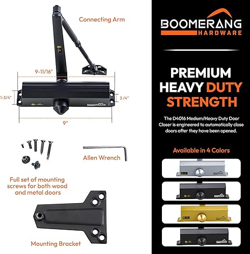 Miniatura 2 de Boomerang D4016 - Cierrapuertas comercial automático de servicio medioresistente, montado en superficie, grado 1 - ADA y UL 3 horas clasificado