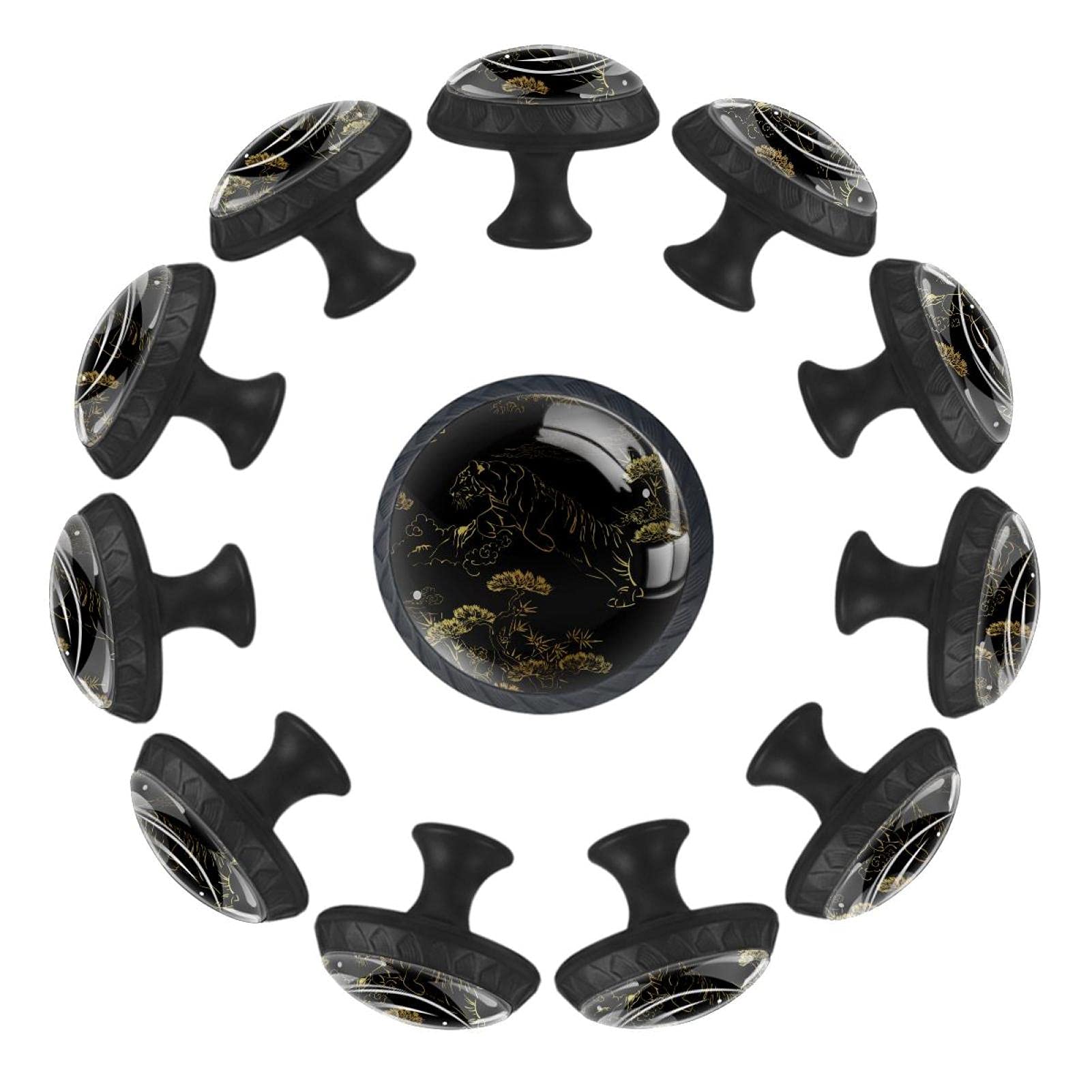 Boutons de meuble tigre doré et arbre 35 mm en lot de 12 pour commode élégante