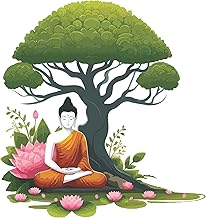 Creative Edge Gautam Buddha Sitting Under Bodhi Tree with Lotus Flower Wall Sticker Multicolor Decorative Peel and Stick Vinyl Wall Art for Home Living Room Bedroom (56 Cm X 61 Cm)