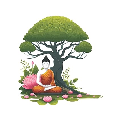 CreativeEdge Gautam Buddha Sitting Under Bodhi Tree with Lotus Flower Multicolor Decorative Wall Sticker (56 Cm x 61 Cm)