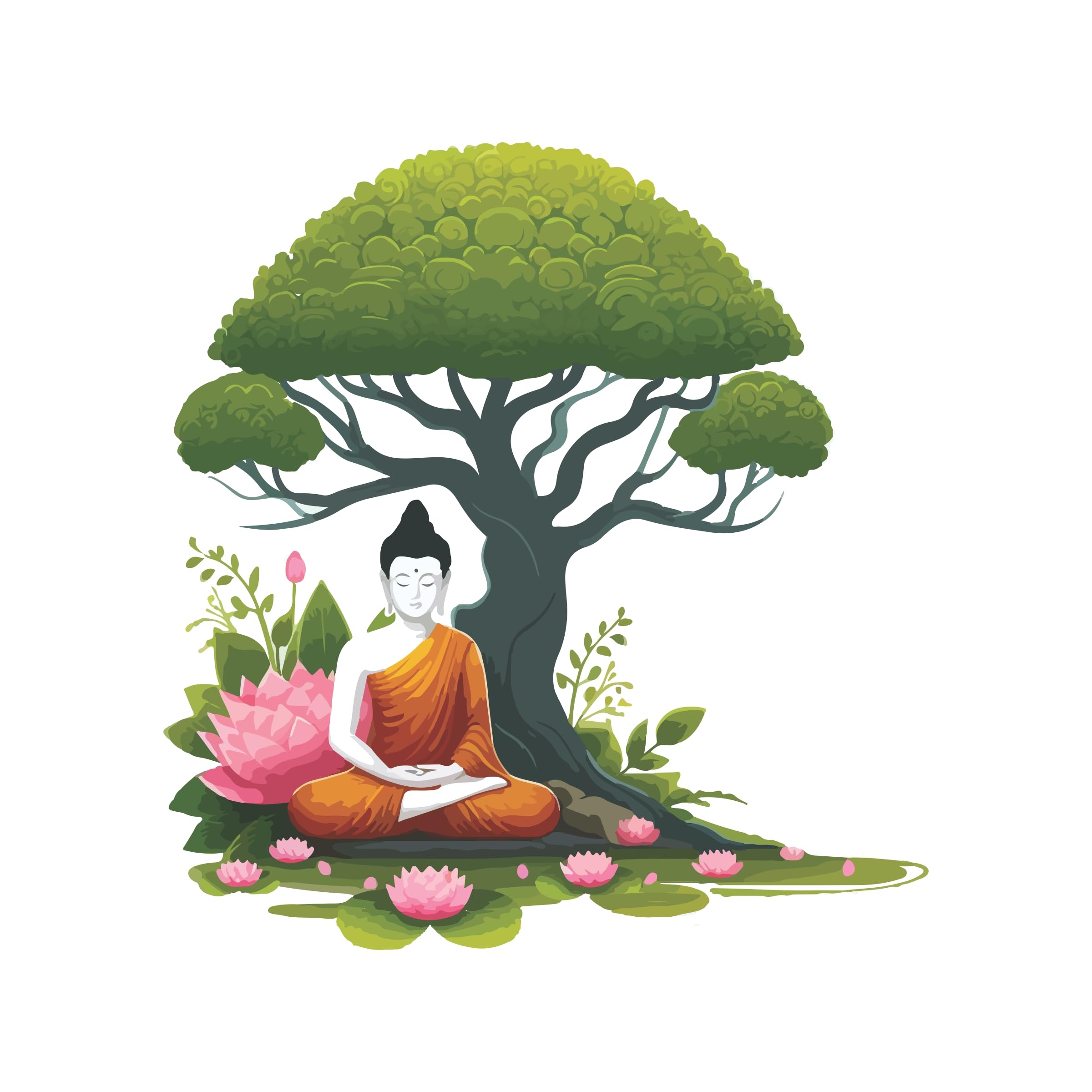 Creative Edge Gautam Buddha Sitting Under Bodhi Tree with Lotus Flower Wall Sticker Multicolor Decorative Peel and Stick Vinyl Wall Art for Home Living Room Bedroom (56 Cm X 61 Cm)