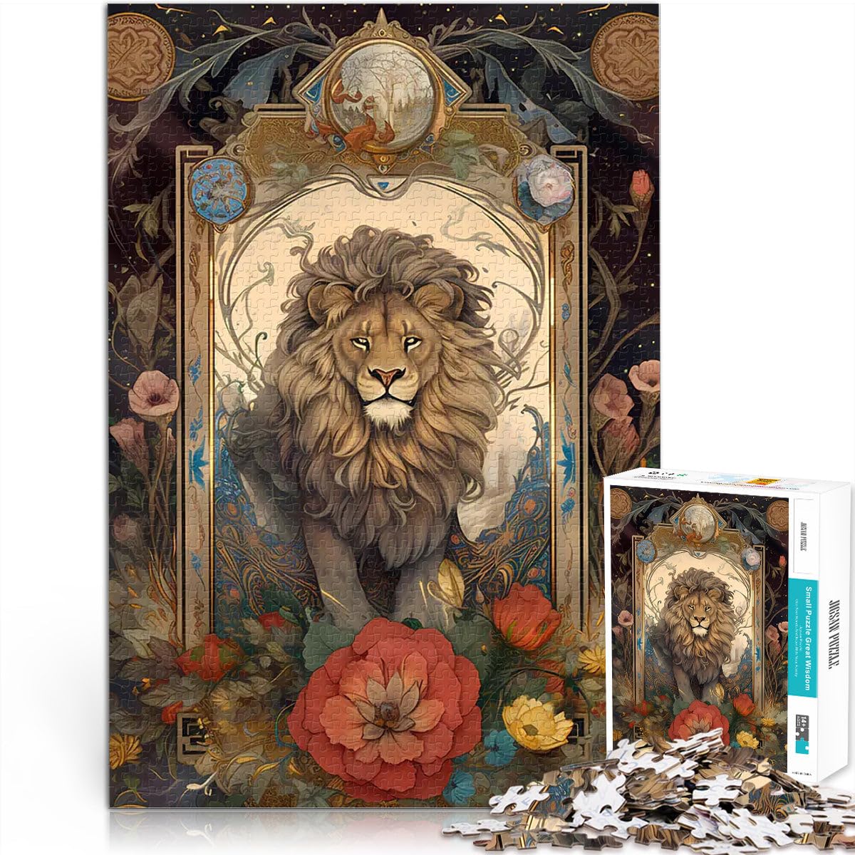 Adult Jigsaw Puzzles 1000 Pieces wall art lion Lernspiel-Herausforderungsspielzeug mit passendem Poster und Quizblatt75x50cm — image 1