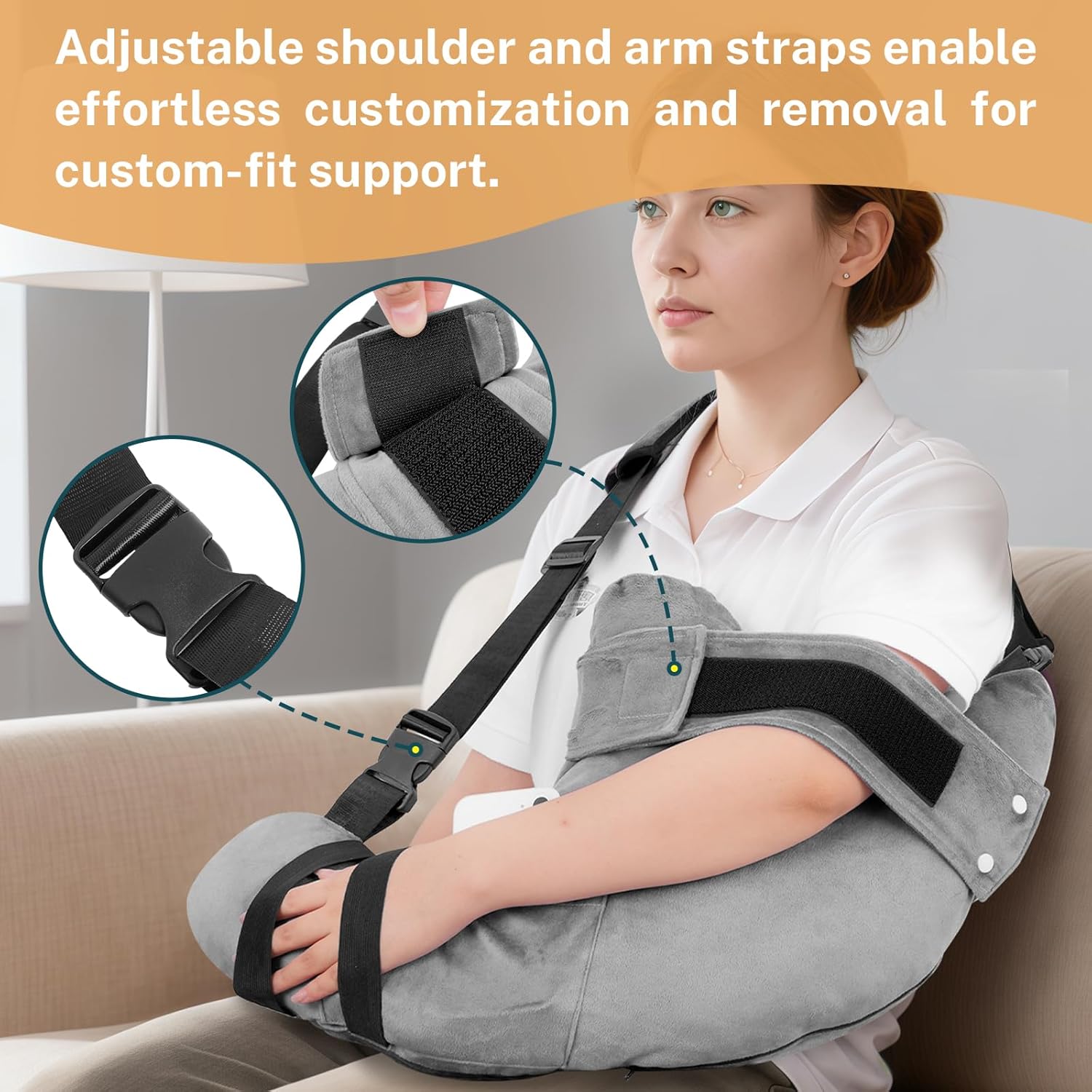 Shoulder Pillow Rotator Cuff Pillow - Arm Sling Side Sleeper Pillows for Adults, Post Shoulder Surgery Rotator Cuff Brace, Neck, Shoulder Pain, Post Surgery Gifts (Gray with Strap) - Image 3