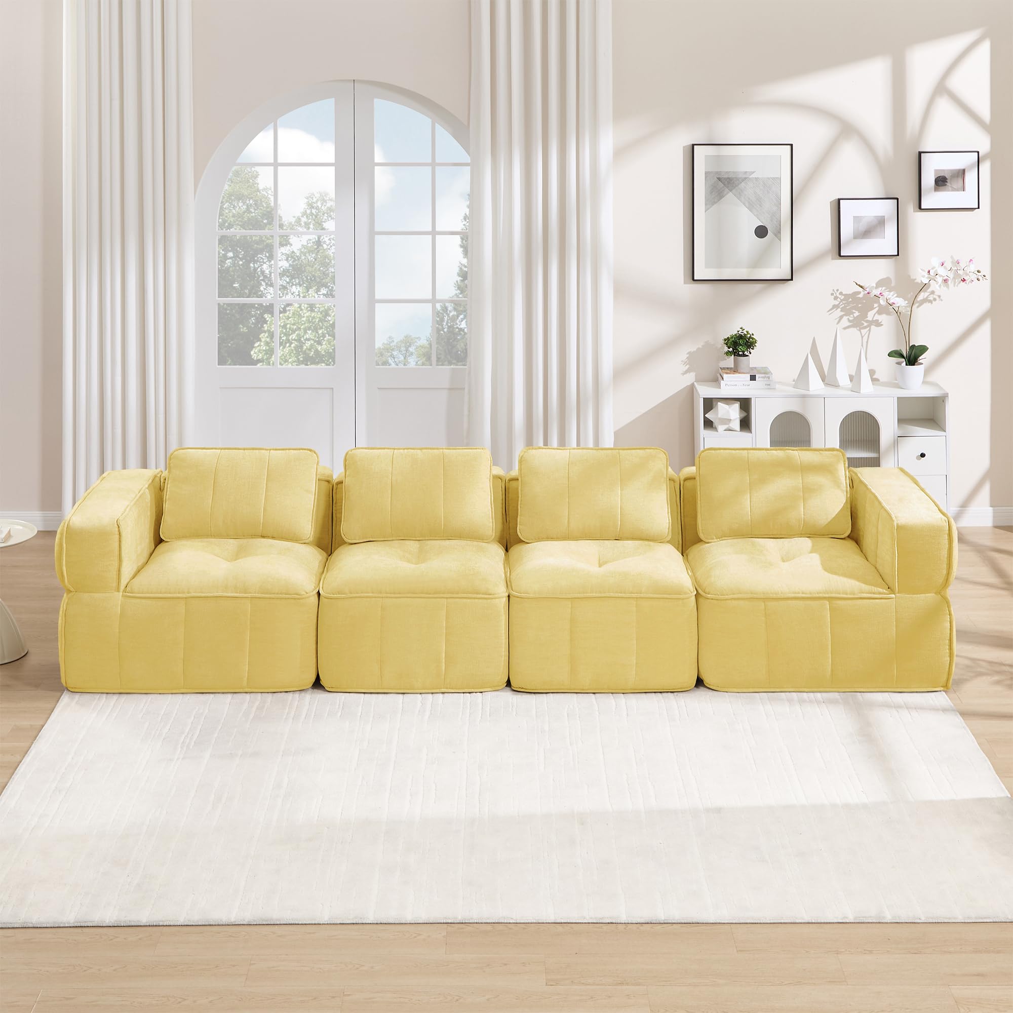 Canapé Modulaire 344cm, Canapé 4 Places, Tissu en Polyester, Mousse 32D, Base Antidérapants, Larges Accoudoirs, sans Montage, Canape Compress pour Salon et Chambre