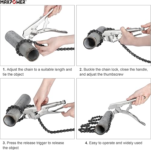Miniatura 5 de MAXPOWER Abrazadera de cadena de bloqueo, alicates Chian de bloqueo de 9 pulgadas con cadena de 35.8 pulgadas, paquete de 2