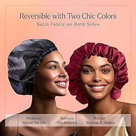 Silvr Bear Satin Sleep Bonnet for Women | Hair Sleep Bonnet| Great for Thick and Curly Hair | Reversible Maroon & Black Color