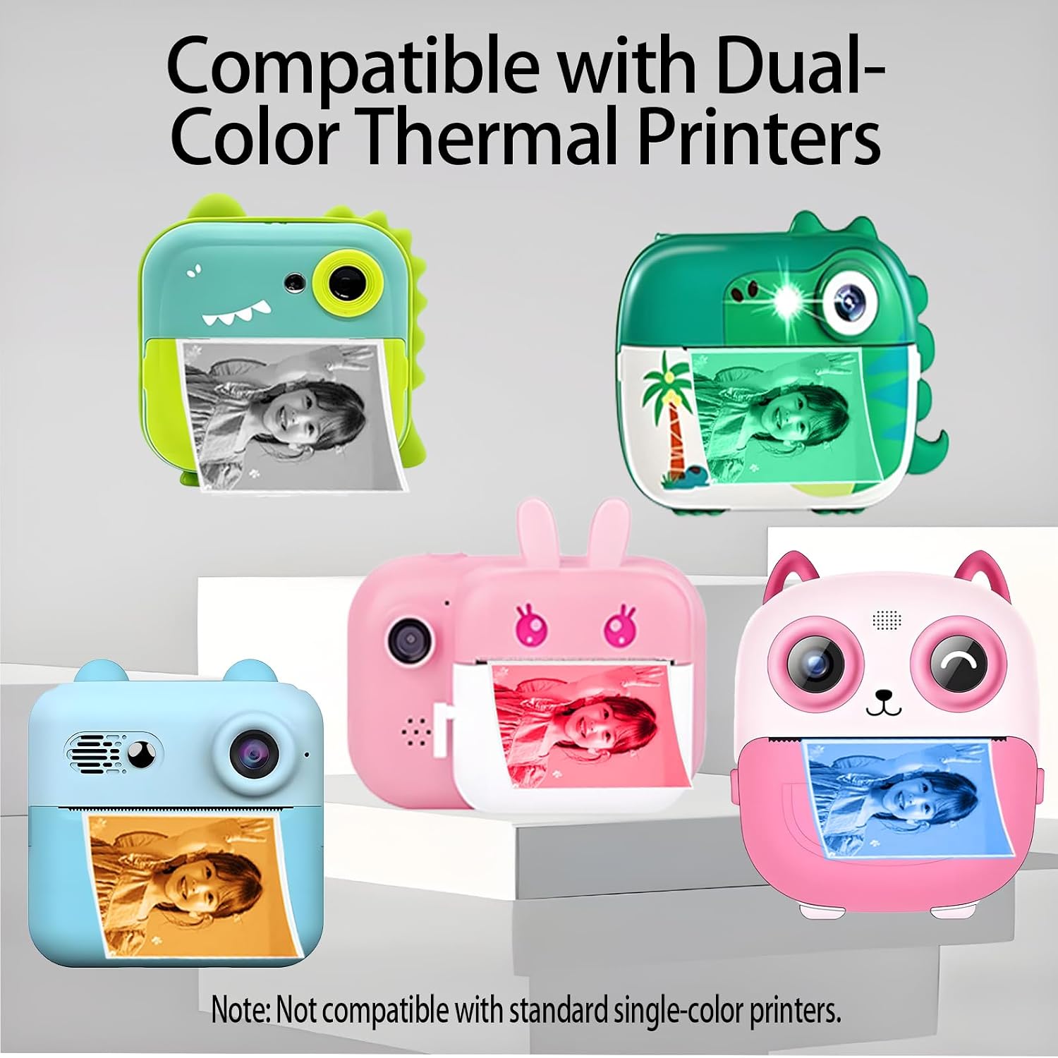 5 Rolls Dual Color Thermal Printer Paper, 57 x 25mm Mini Non-Adhesive Printing Paper 5m Each, Black Print with Orange/Blue/Red/Green, Compatible with Mini Printers for Notes, Journals, Photos image 3