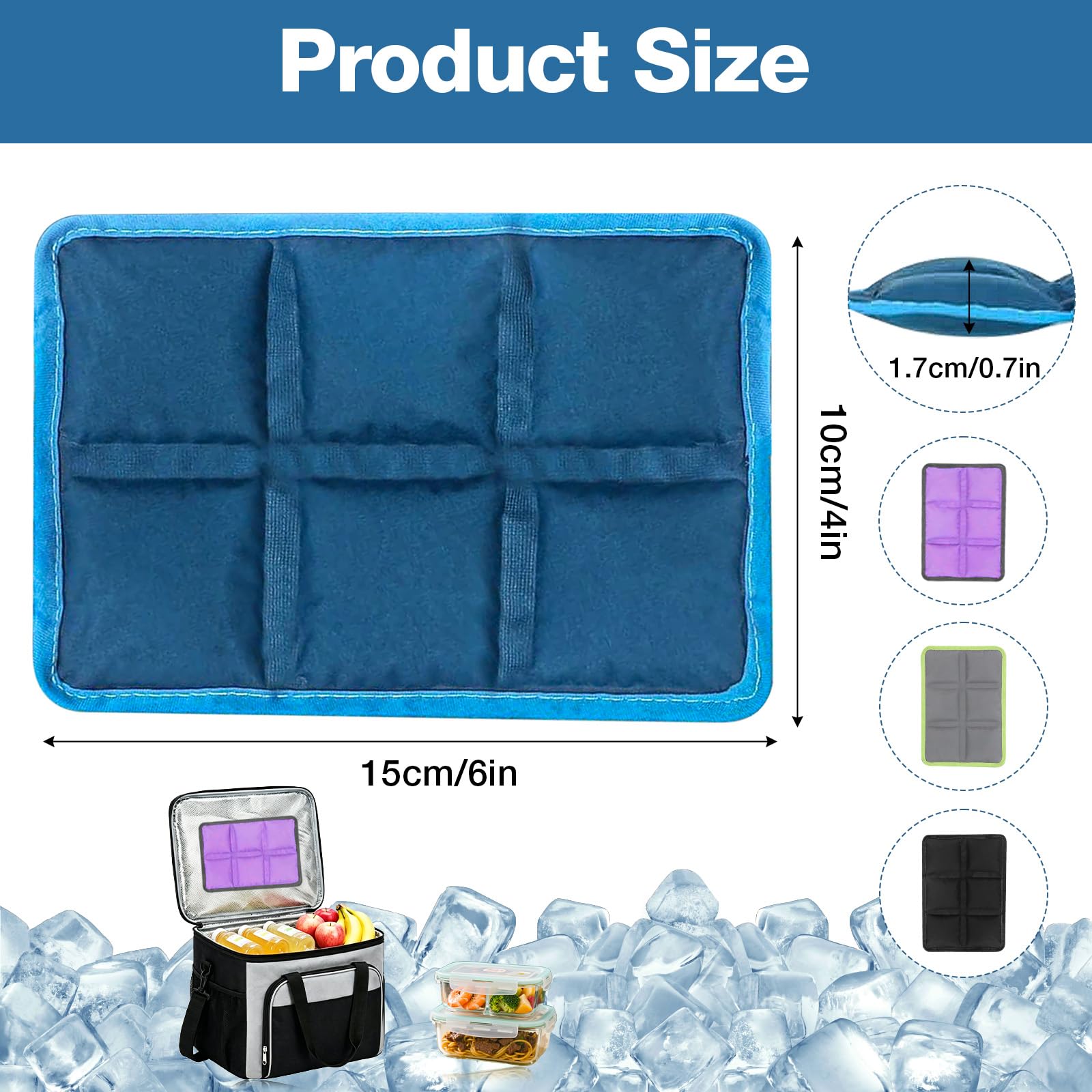 KATELUO 4 Pezzi Ghiaccio per Borsa Termica Riutilizzabili, Portatile Mattonelle Refrigeranti, Piccolo Ghiaccioli per Borsa Frigo, Elementi Refrigeranti per Viaggi, Scuola, Picnic