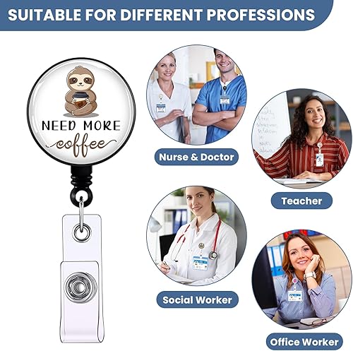 Miniatura 5 de Need More - Carretes de insignia de café, retráctil, lindo clip de identificación con giro de 360, para trabajadores de oficina, médicos,