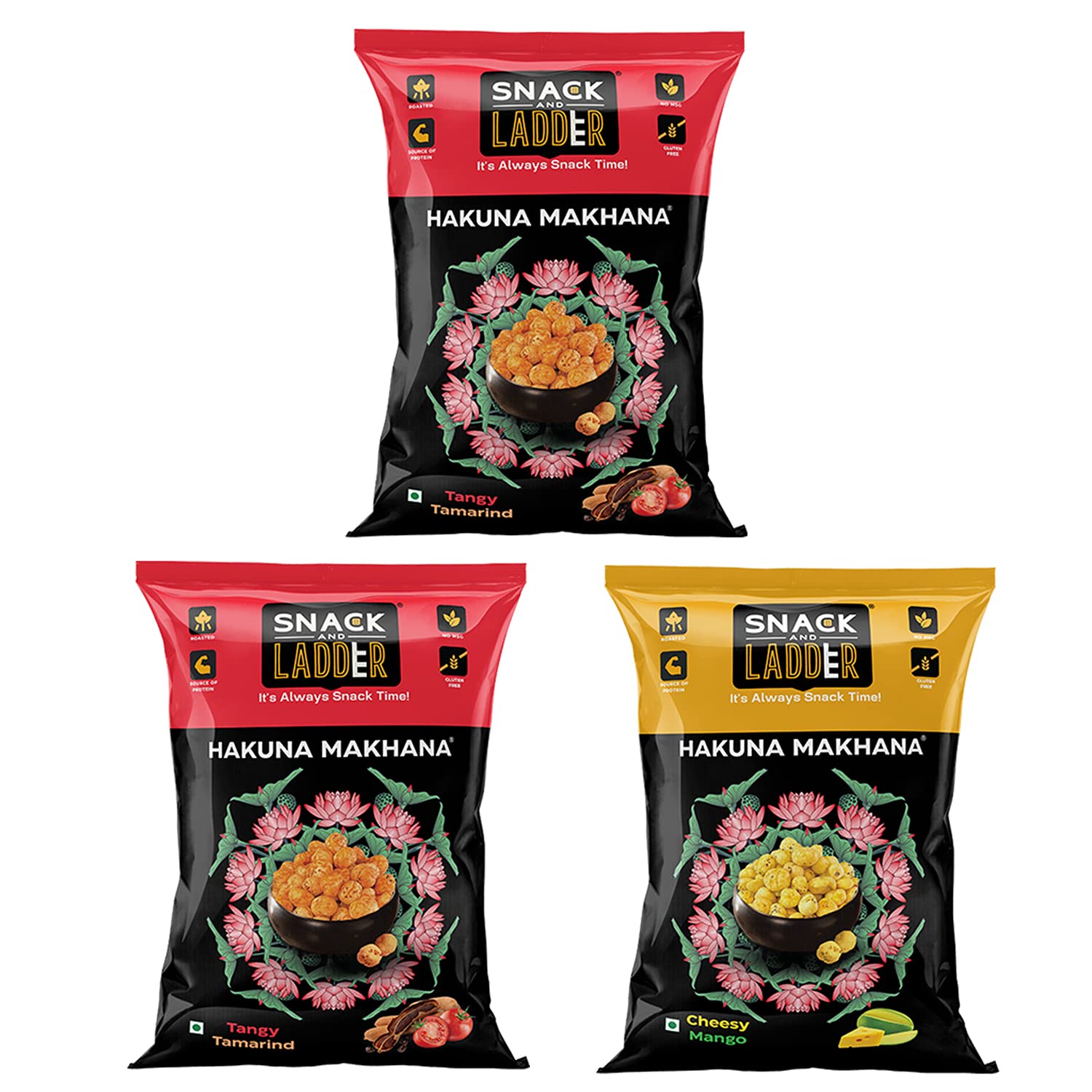 Snack and Ladder 2 Minty Lime and 1 Cheesy Mango Hakuna Makhana - 70G (Pack of 3) | Roasted Flavoured Fox Nuts | Gluten Free Healthy Snacks | Protein Rich Crispy Munchies