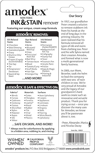 Miniatura 11 de Amodex Removedor de tinta y manchas para ropa, cuero y piel, elimina tinta, bolígrafo, afilado, grasa y más, funciona en manchas fijas, suave pero