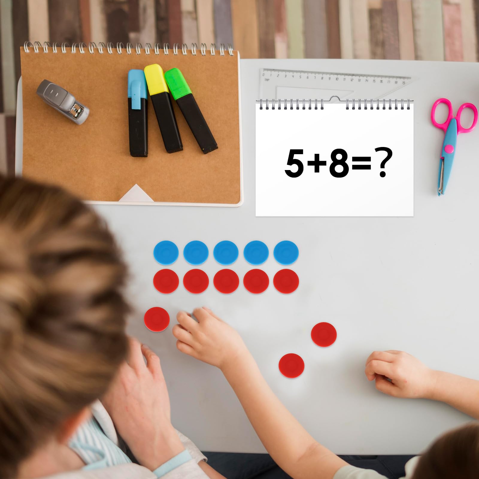 100 sztuk płytek dwustronnych w kolorze czerwonym, niebieskim, plastikowym, 1 pudełko z tworzywa sztucznego, zestaw matematyki, pomoc w liczeniu, matematyka, płytki dwustronne, chipy do liczenia rąk