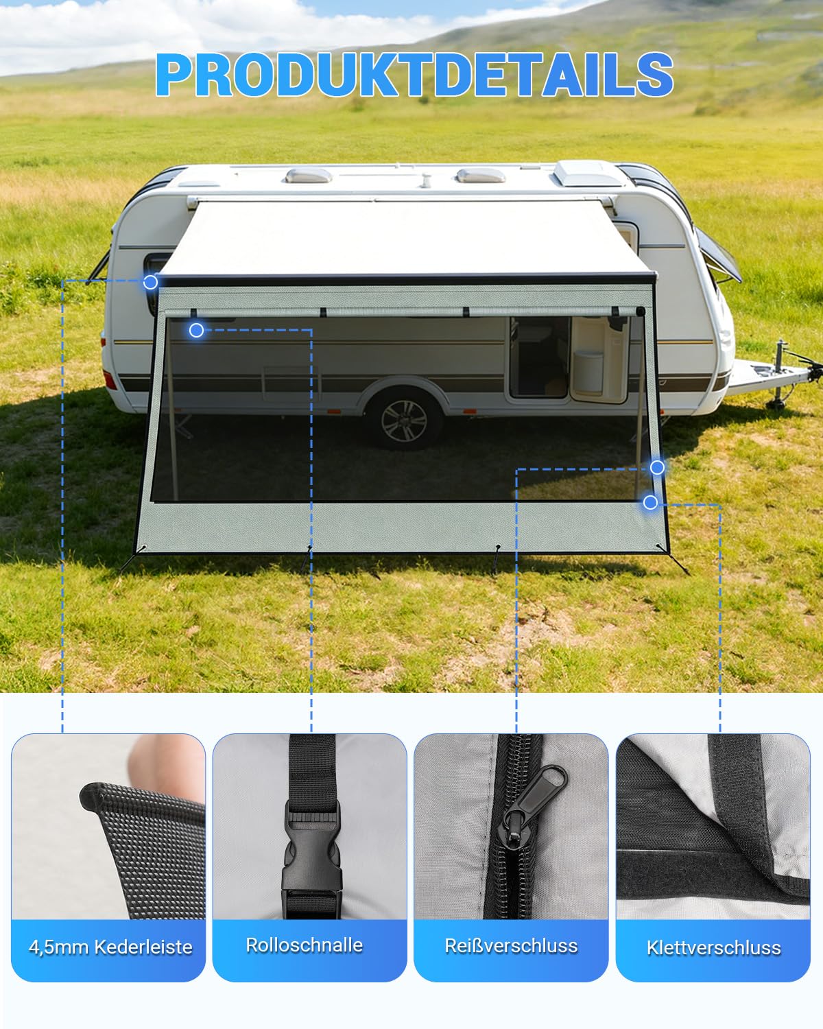 markise wohnwagen 2m breit SUPAREE 3,3 x Sonnenschutz Wohnmobil Vorderwand Markise Wohnmobil Sonnensegel mit Keder Universeller Doppellagig mit Reißverschluss UV Schutz für Wohnwagen RV Camping Auto & Motorrad Von Bozen bis zum Womens Bags Width:340mm