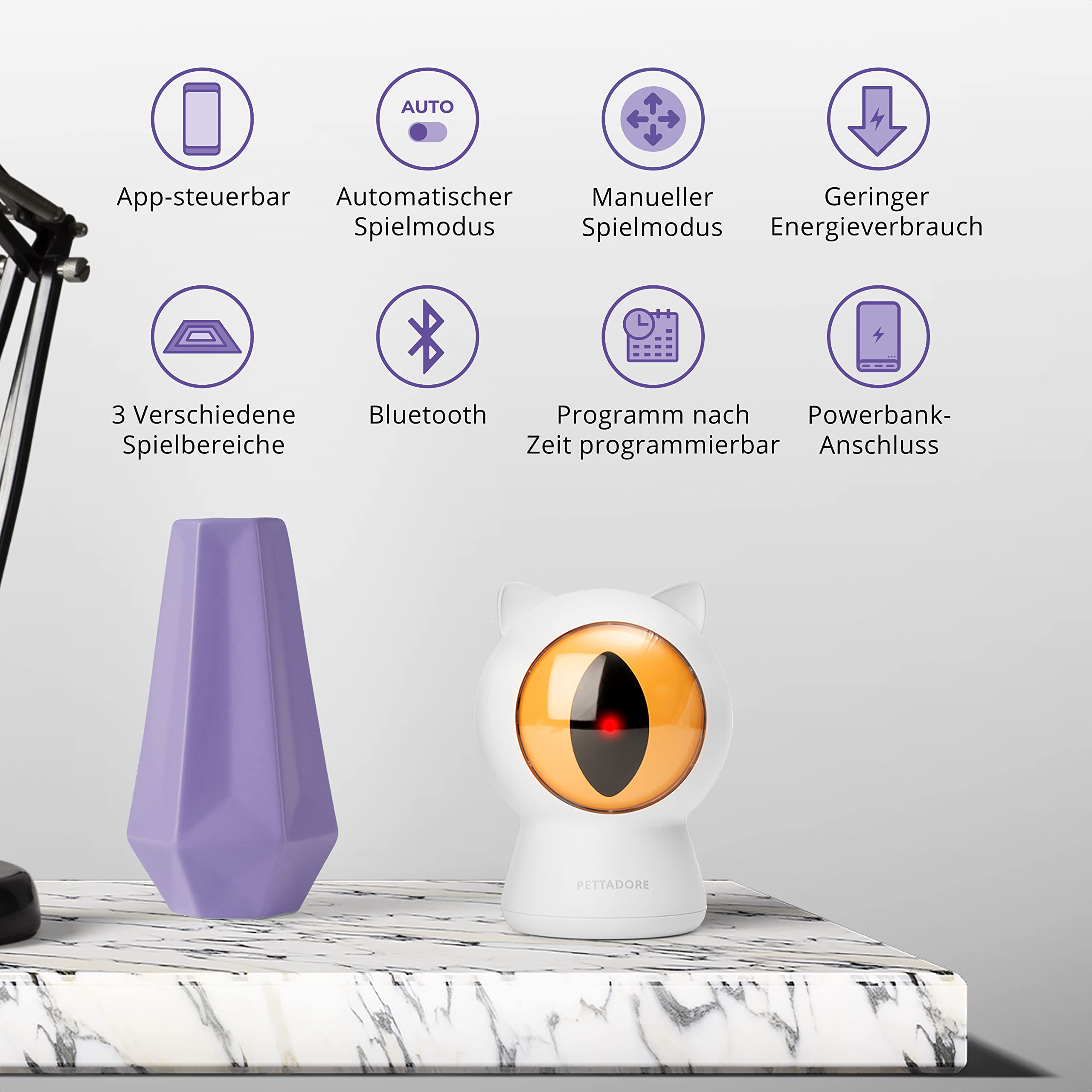Laser Katzenspielzeug - Smart Laserpointer mit Autoplay und manuell über App - Katzenspielzeug Laserpunkt mit Voreinstellungen und steuerbar über Telefon - Einstellbarer Plan